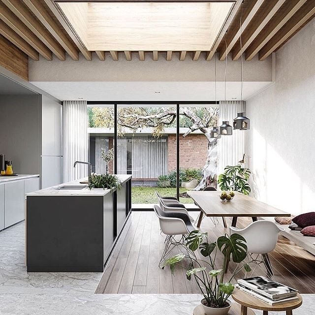 Mixing wood into the kitchen design is a great way to bring natural, outdoor feel indoors and can bring balance to a simple palette
📷 @modernluxdesign
