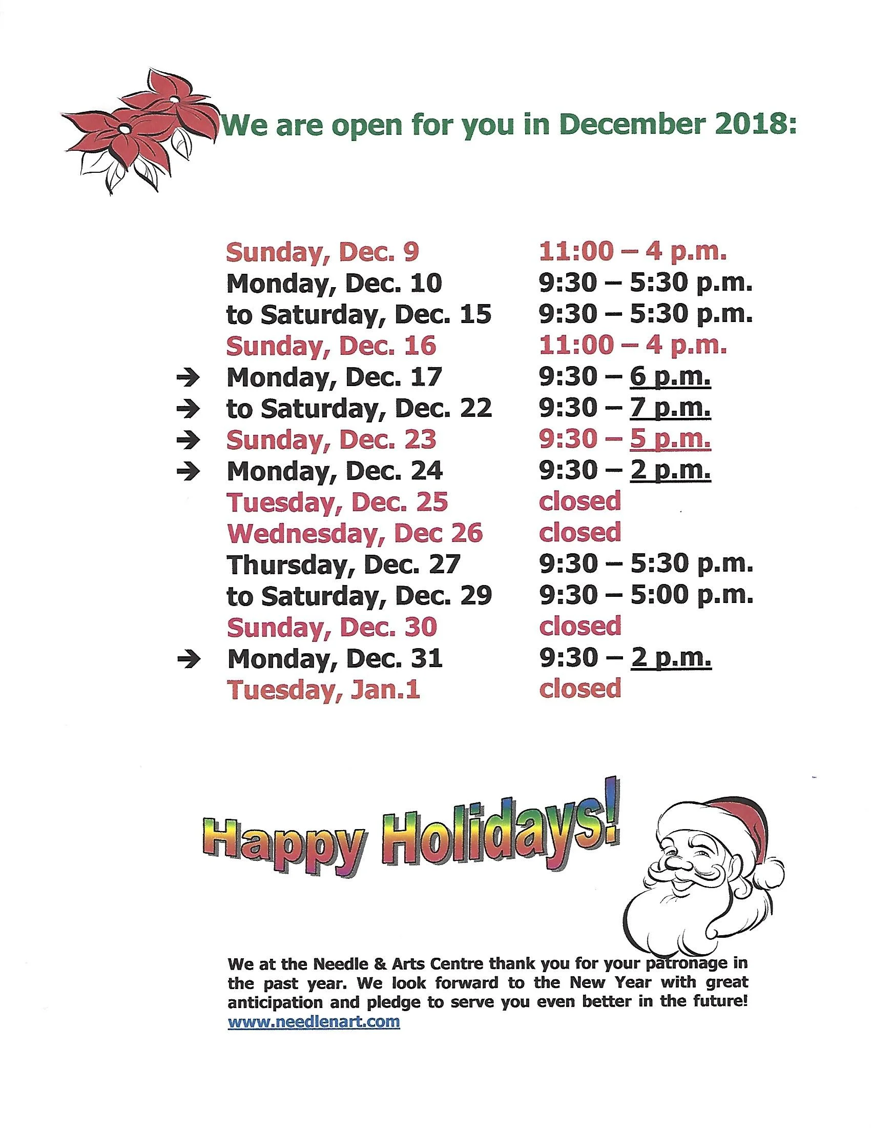 Christmas Hours 2019