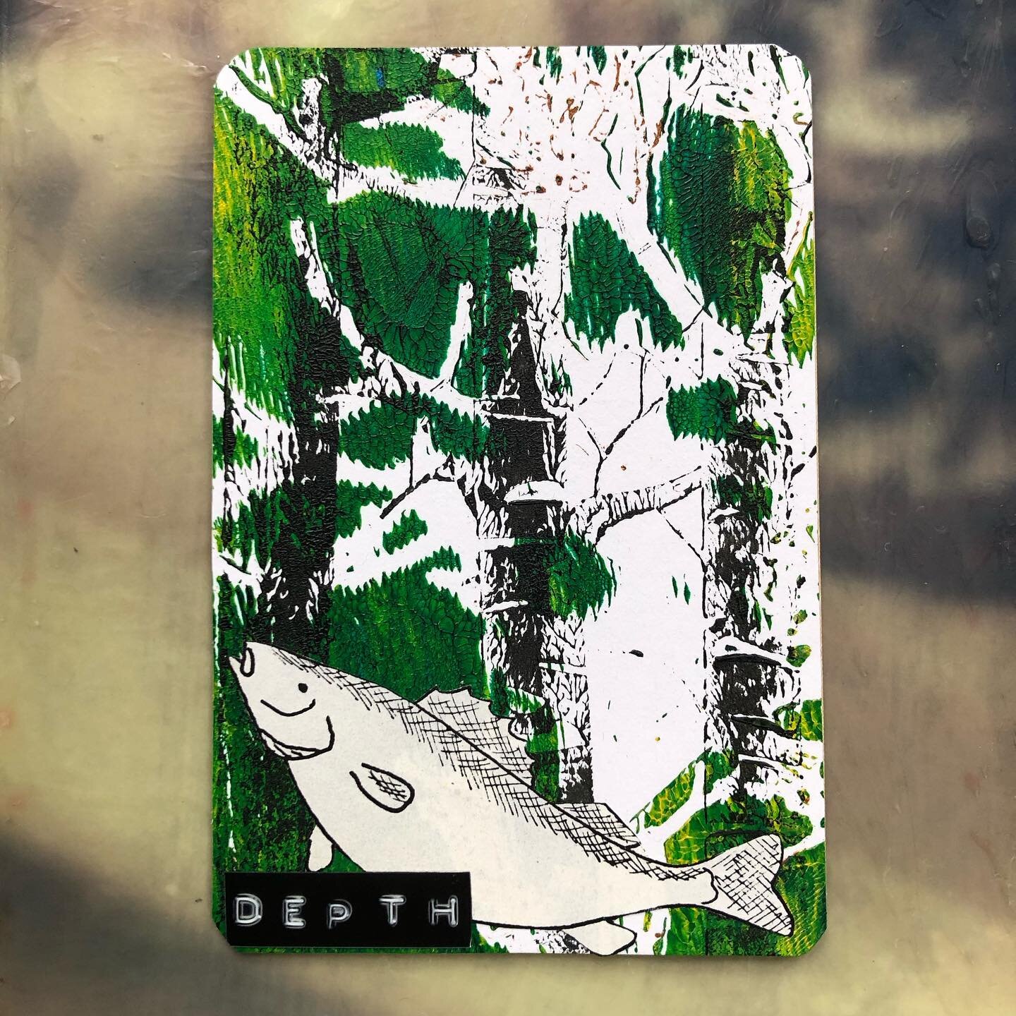 Depth. Swimming in it with @omkari_williams while I made this card for my #buildanewworlddeck 
Omkari asked some excellent questions and I&rsquo;m chewing on them&mdash;wandering deeper into the forest, plunging into murky waters, doing my best to se