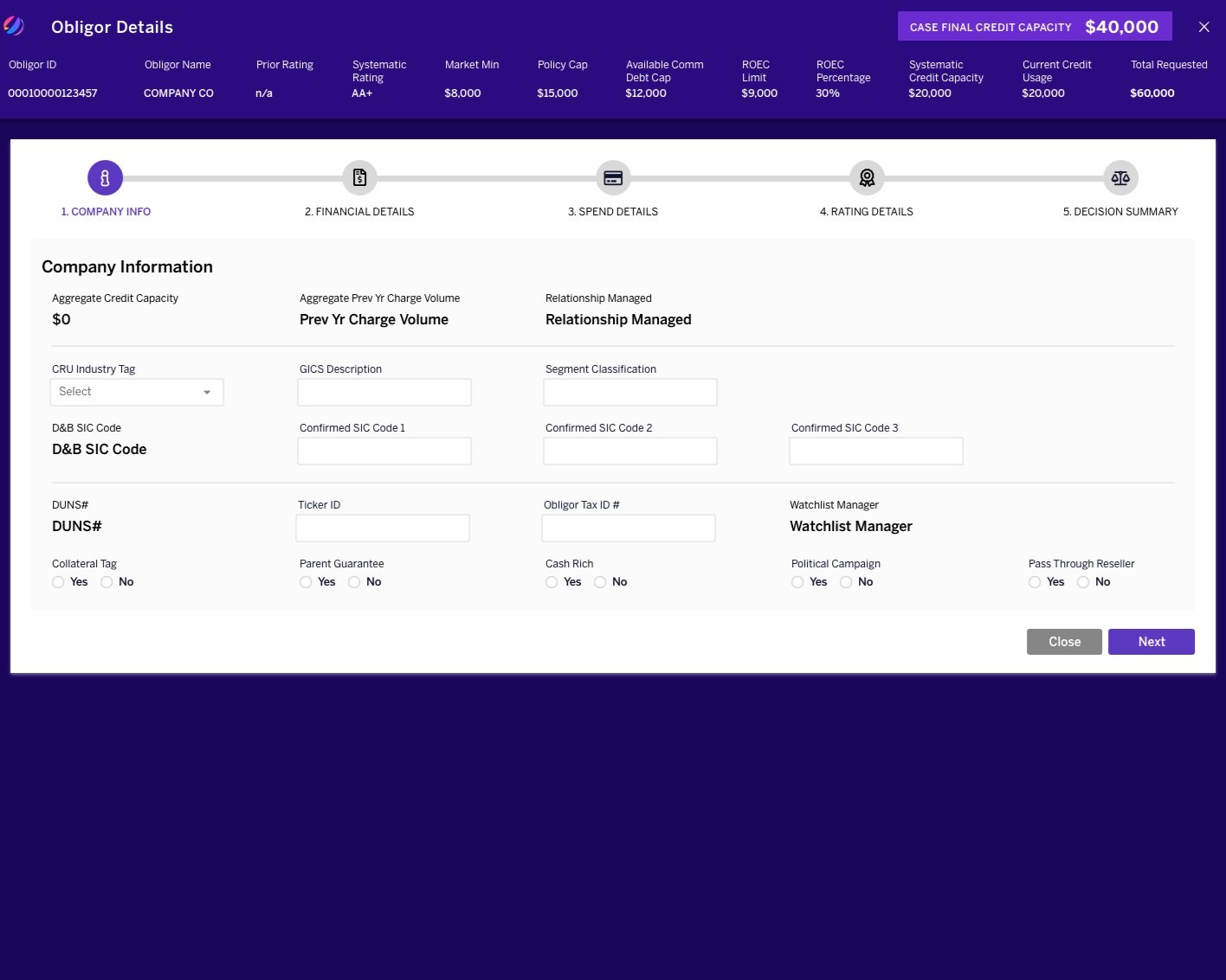  Mockup of the management system when a user is working on a case at the start of the workflow 