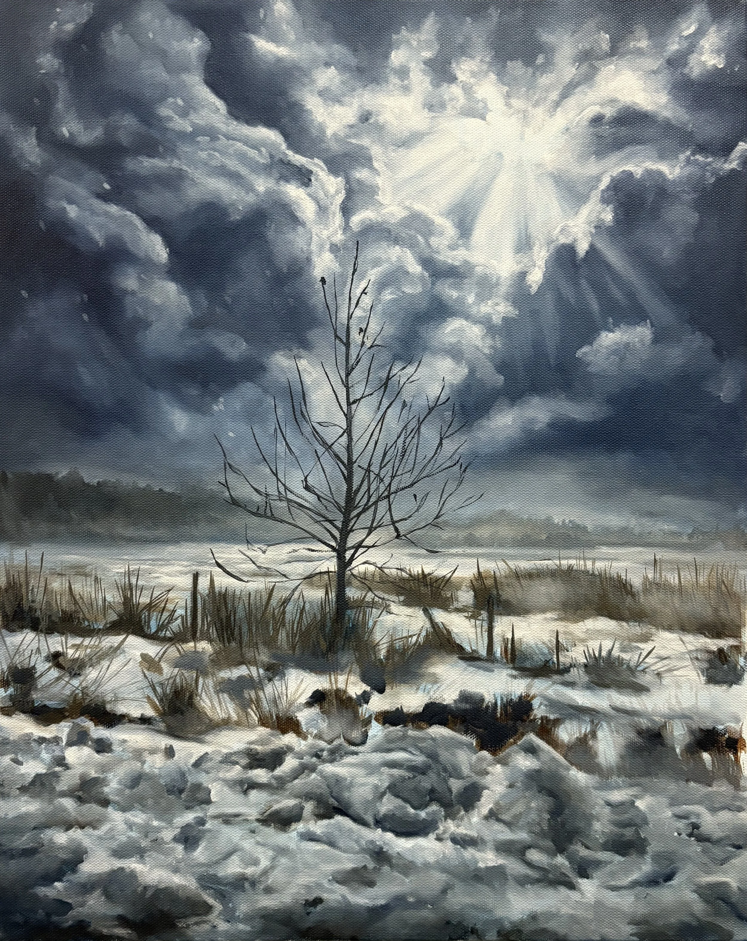Break in the Clouds, 16”x20”, acrylic and oil on canvas. 2026