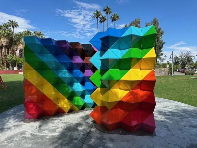 Jim Isermann's Palm Springs Pride Monument celebrates the countless individuals who've shaped Palm Springs into the welcoming, vibrant community we know today!

Unveiled for the 40th Anniversary of Pride in Palm Springs and located in Frances Stevens