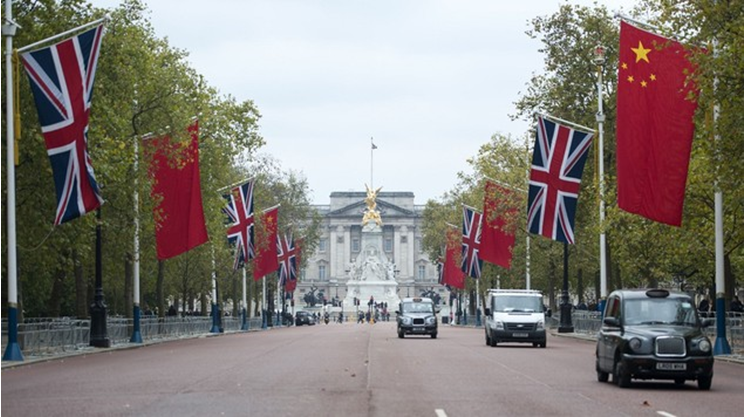 Example: Alternating Chinese and British flags along the Mall in London before State visit. (Source: Google Image)
