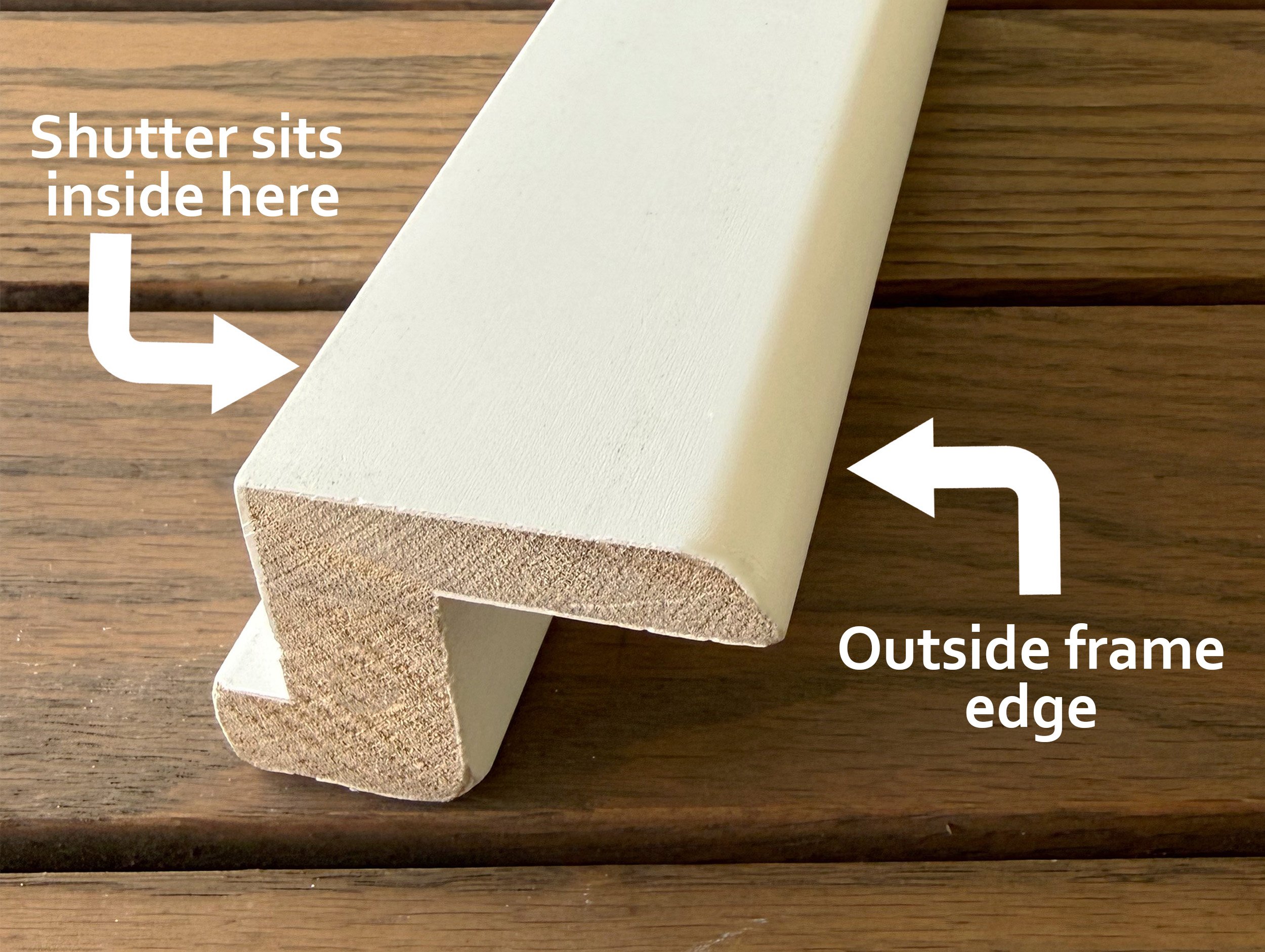 White bullnose rounded edge inside-mount plantation shutter frame