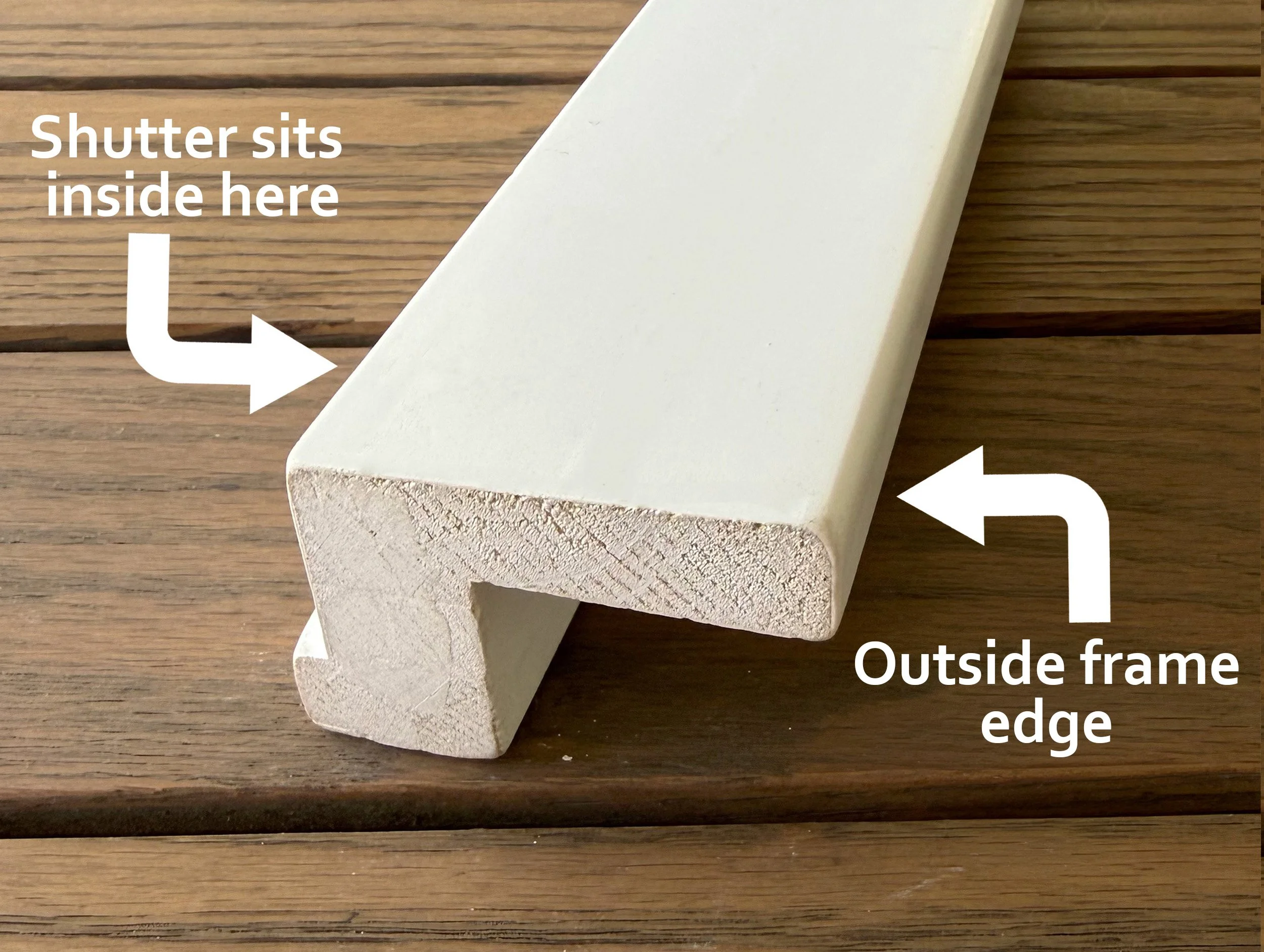 White flat craftsman style inside-mount plantation shutter frame