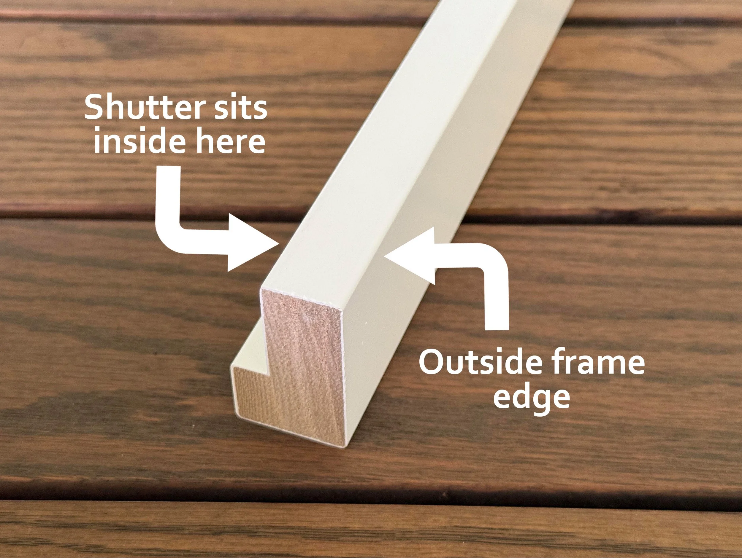 White slim inside-mount plantation shutter frame