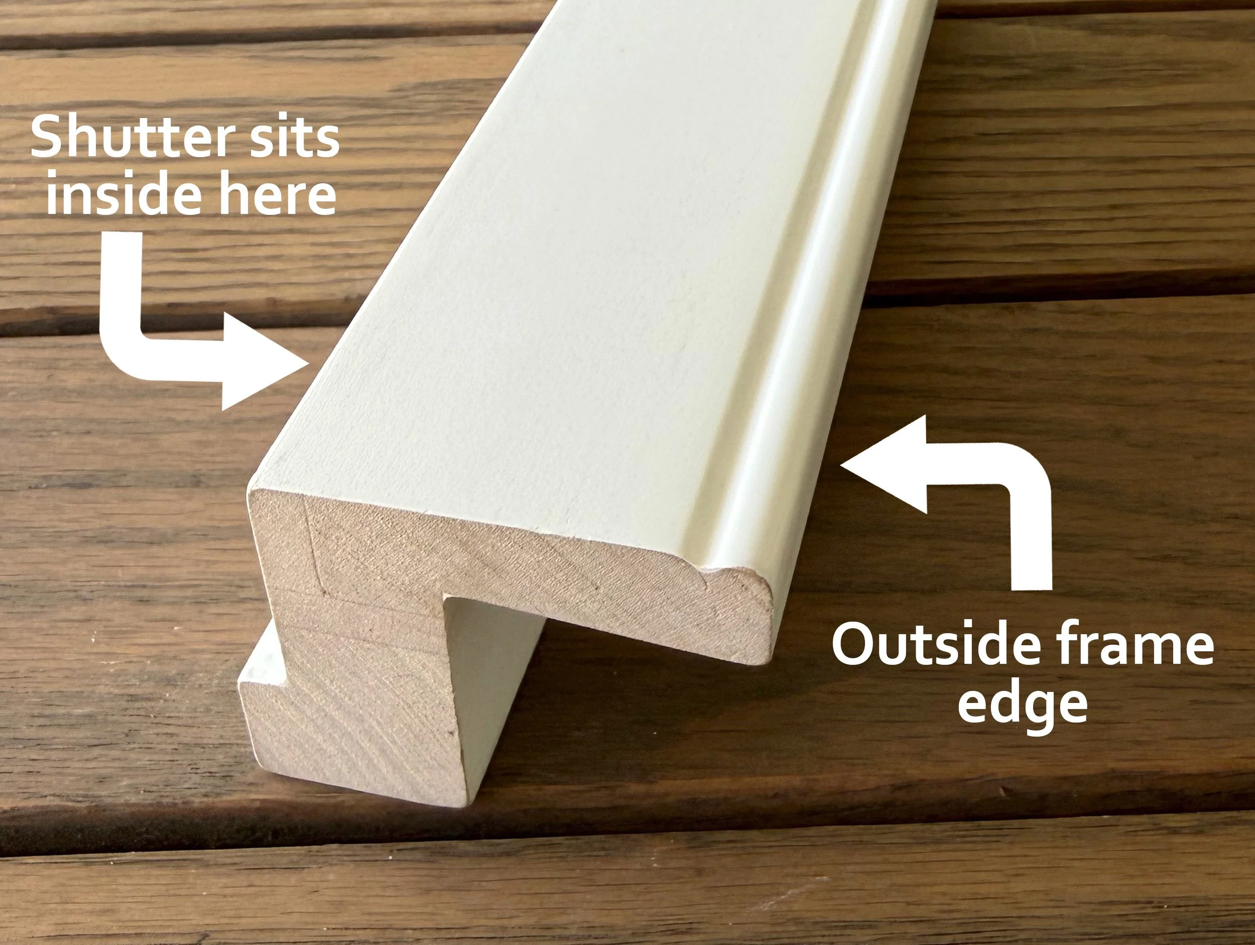White flat with single outer bead inside-mount plantation shutter frame