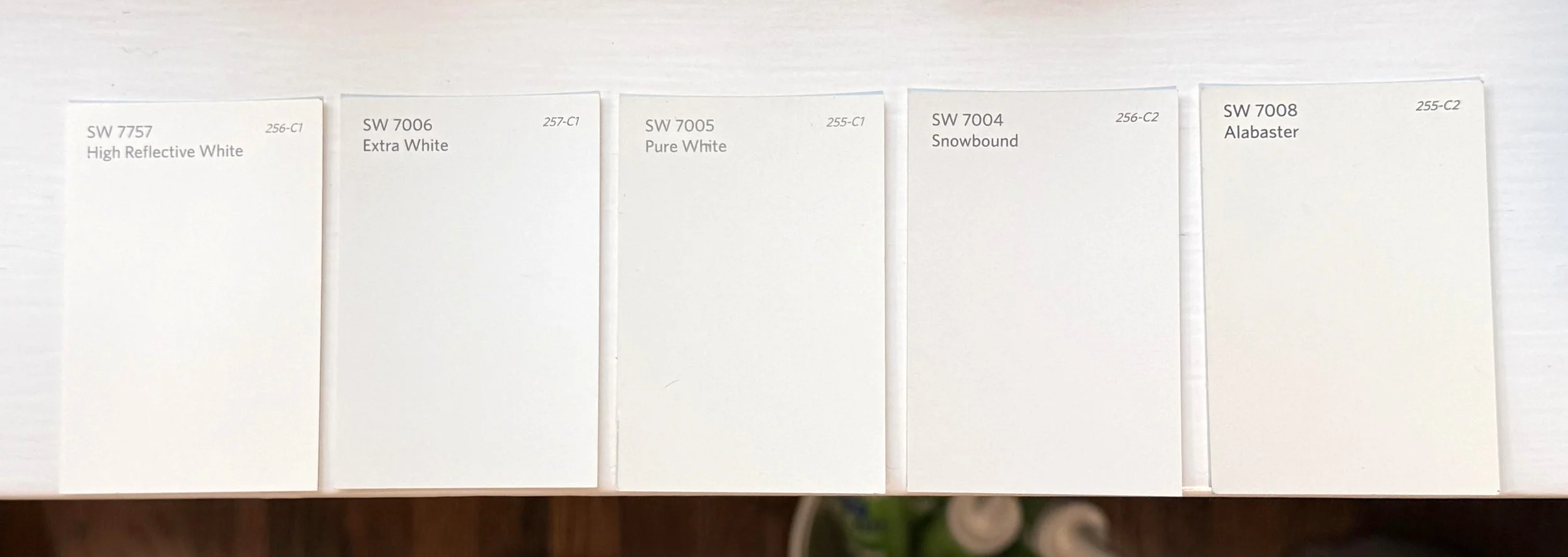 Paint samples for plantation shutters.