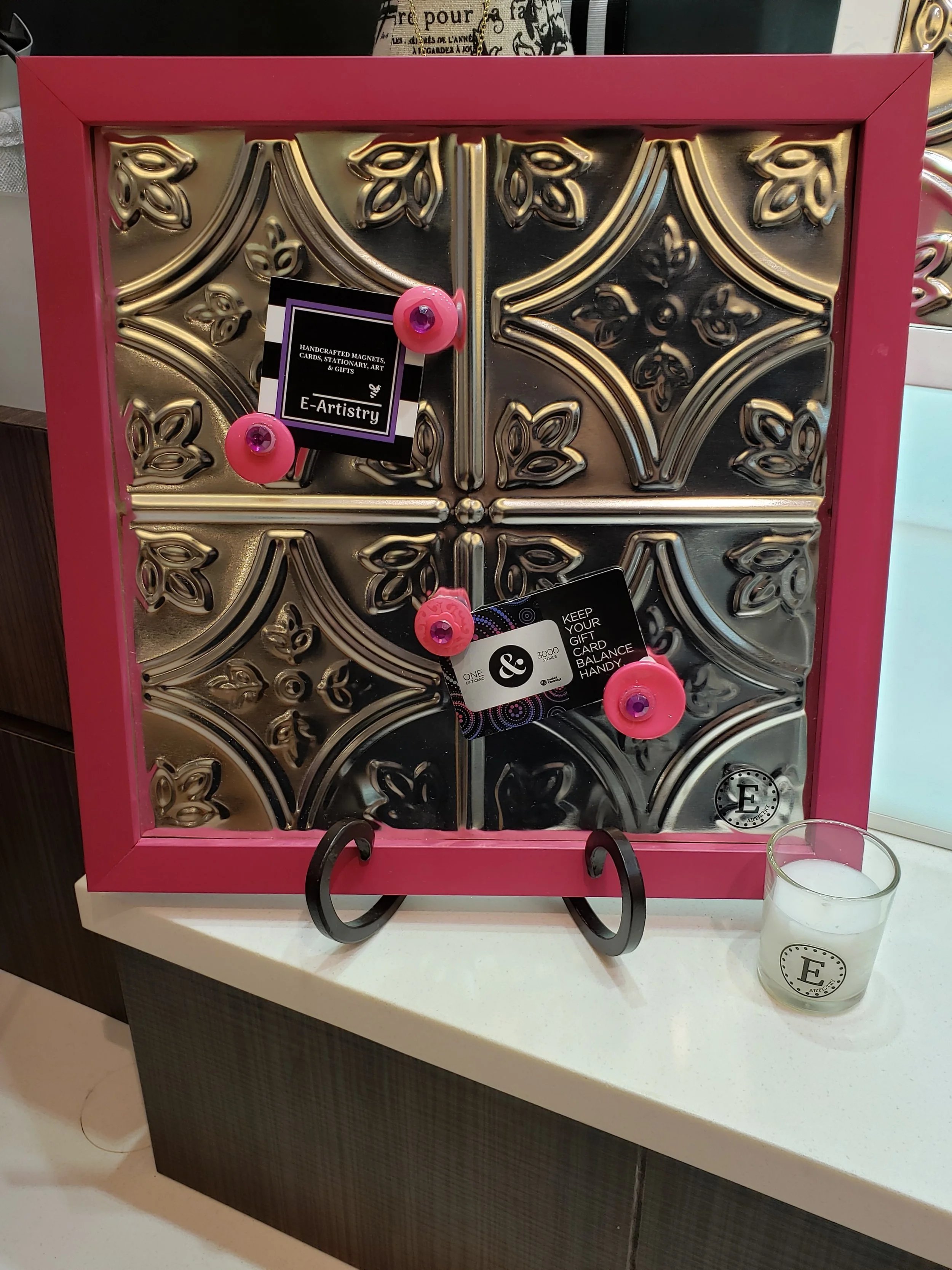 Pressed Tin Magnetic Board Pink Frame.jpg