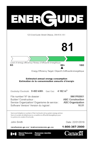 EnerGuide Rating : 1-100 Scale Quebec and New Brunswick