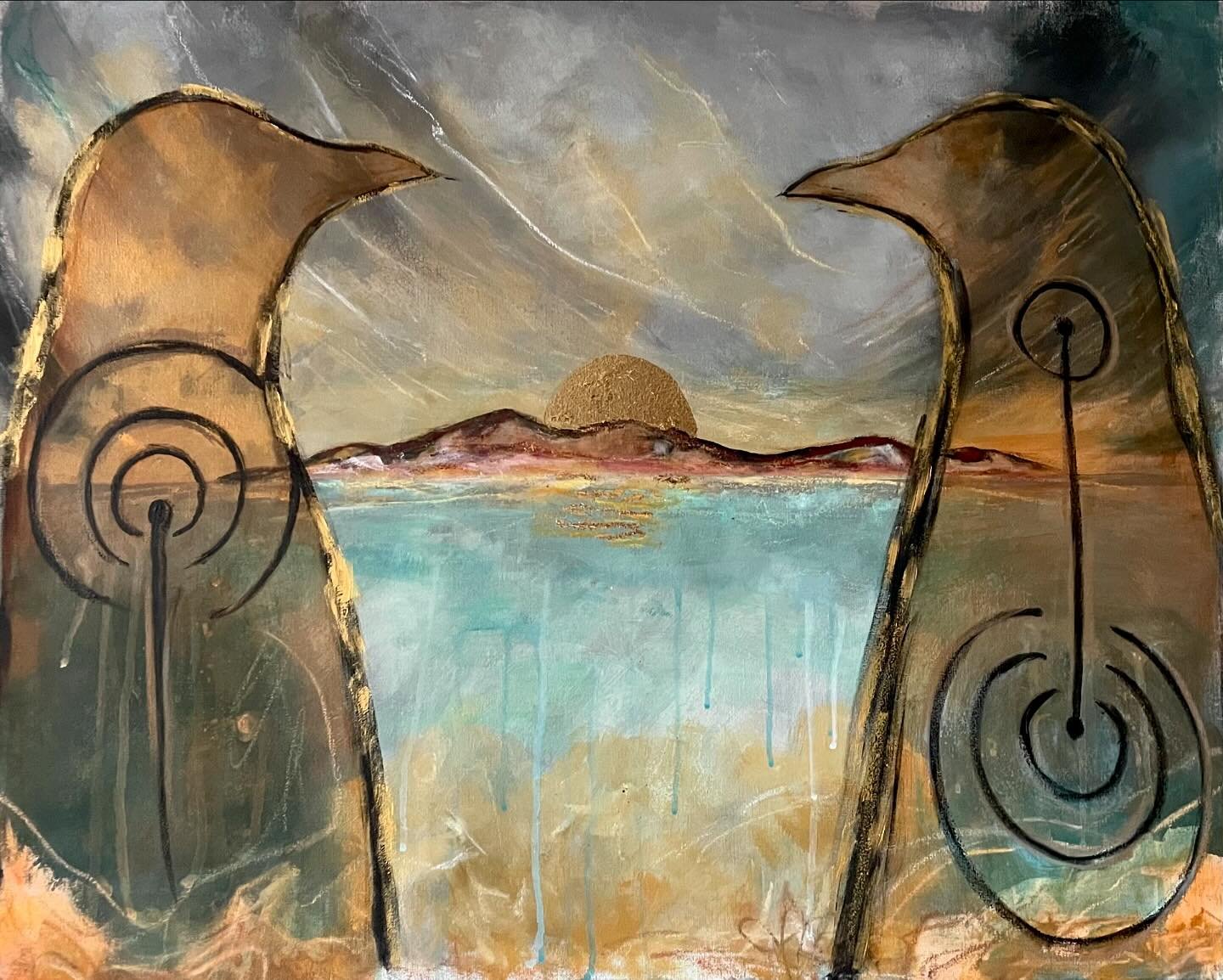 An old painting of a landscape which on reflection should have been far further down the canvas with more of a dark and dramatic sky. 
.
Many a time when leaving the mainland and heading to an island  I've had this curious feeling of the ferry passin