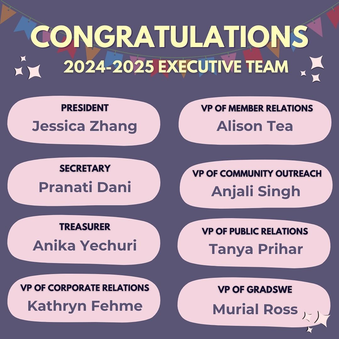 Introducing our 2024-2025 SWE UW Executive Team!!✨

Congratulations, we can&rsquo;t wait to see what you all accomplish next year!!🥳