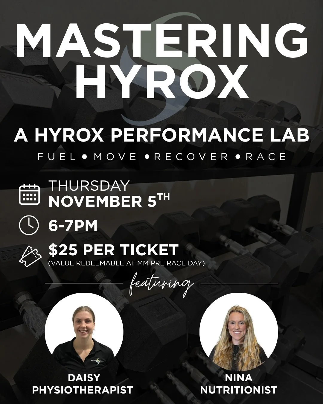 MASTERING HYROX 🏁

FUEL &bull; MOVE &bull; RECOVER &bull; RACE

HYROX isn&rsquo;t just about fitness - it&rsquo;s about how well you fuel, move and recover when it matters most.

Join us at Mastering Movement HQ for an interactive HYROX Performance 