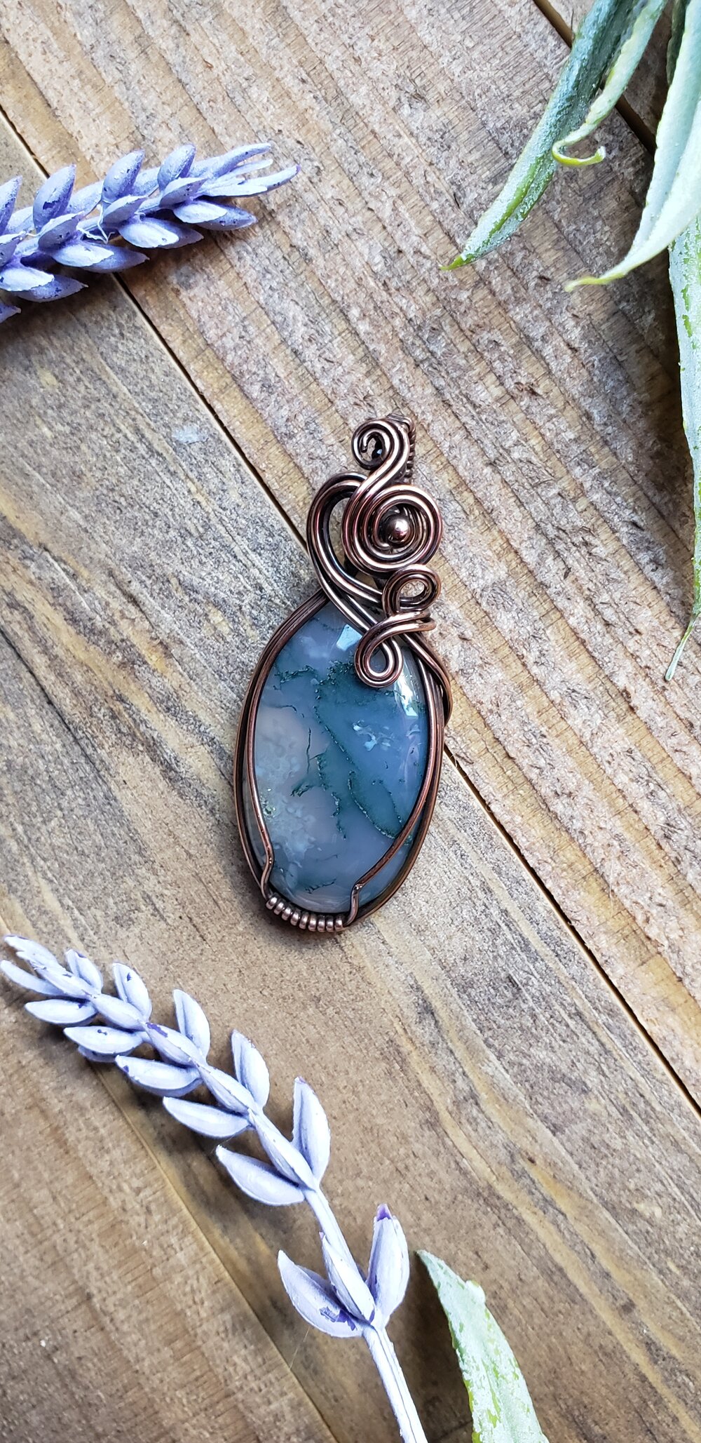 Copper and Gray Agate Wire Wrapped Pendant-Copper and Agate Pendant-Copper Pendant-Agate and Copper Pendant-Wire Wrapped Copper Pendant