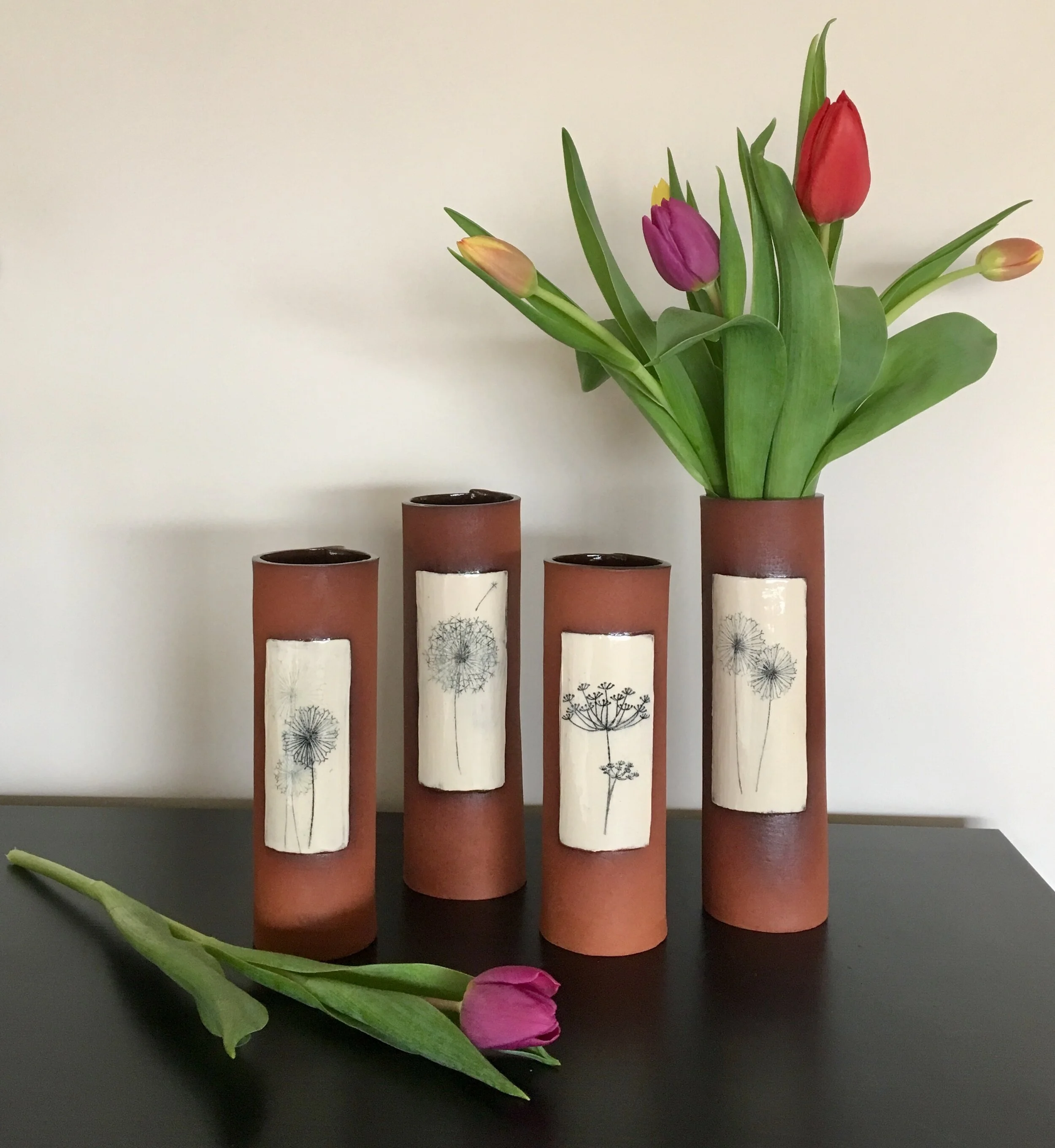 Red stem vase