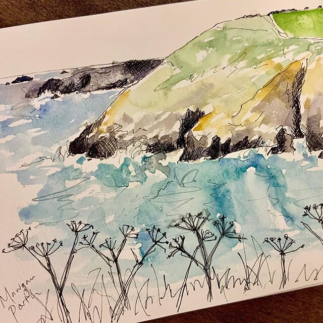 Ahhh, just dreaming about the sea and coastal walks and paddling and... 🤞🏻one day soon #mawganporthcornwall #holidaysketchbook #watercoloursketches #needabeachtrip