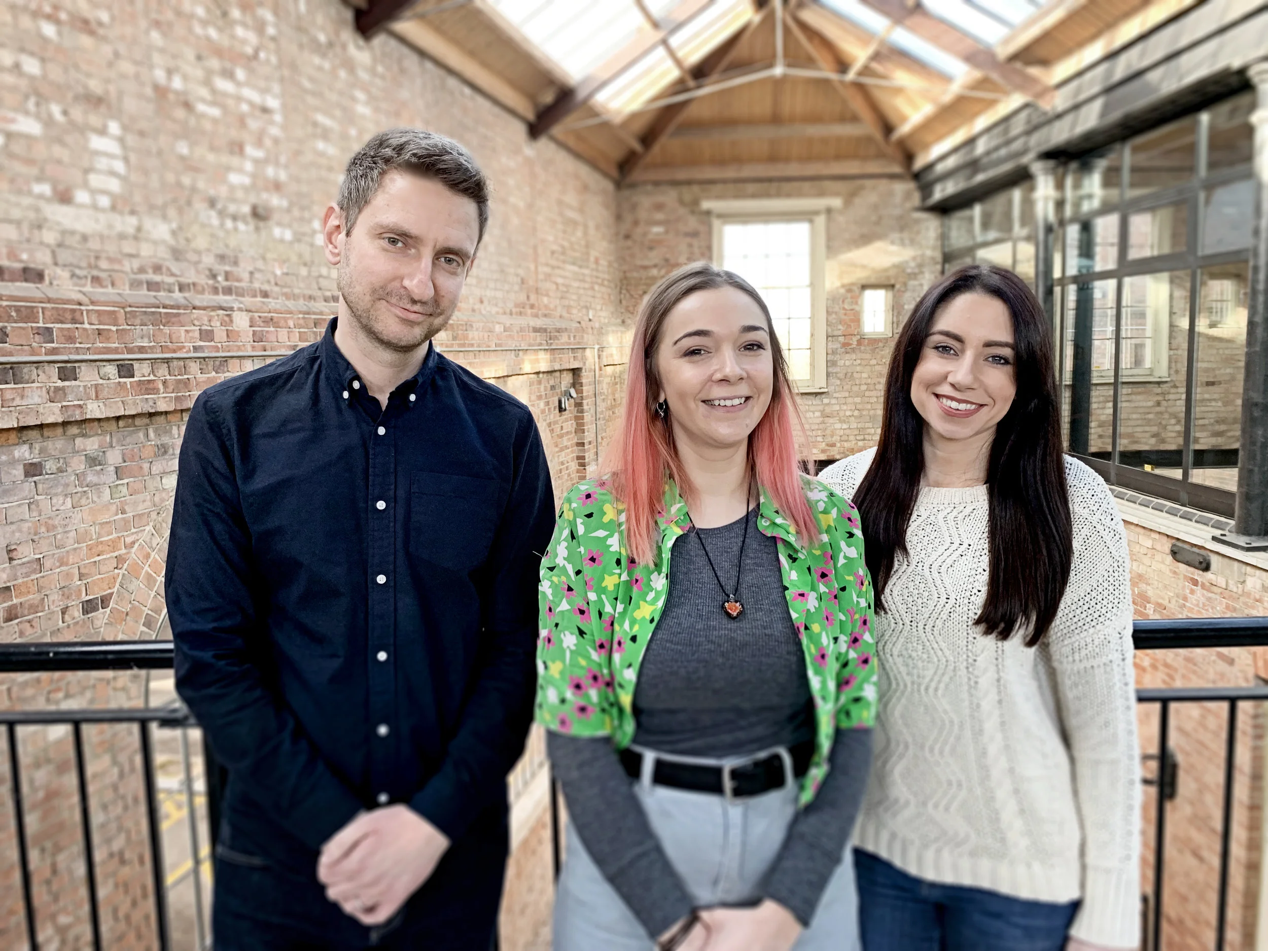 L-R: Peter Handford (MD of Headlines), Georgie Turner-Noble (The Big Blue Blueprint) and Bethany Waters (Graphic Designer at Headlines).
