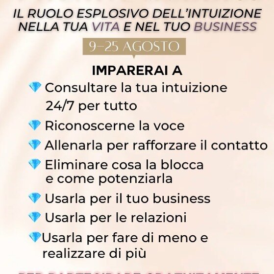 Woooooo!!!!!!! Che la challenge abbia inizio 

💎The Ultra Intuitive Goddess inizia domani !!!!!!!!!💥💥💥💥

Per il business 
Per la vita 
Per le relazioni 

Il pi&ugrave; potente Agosto che tu abbia mai avuto !!!

Un&rsquo;occasione che la vita ti 