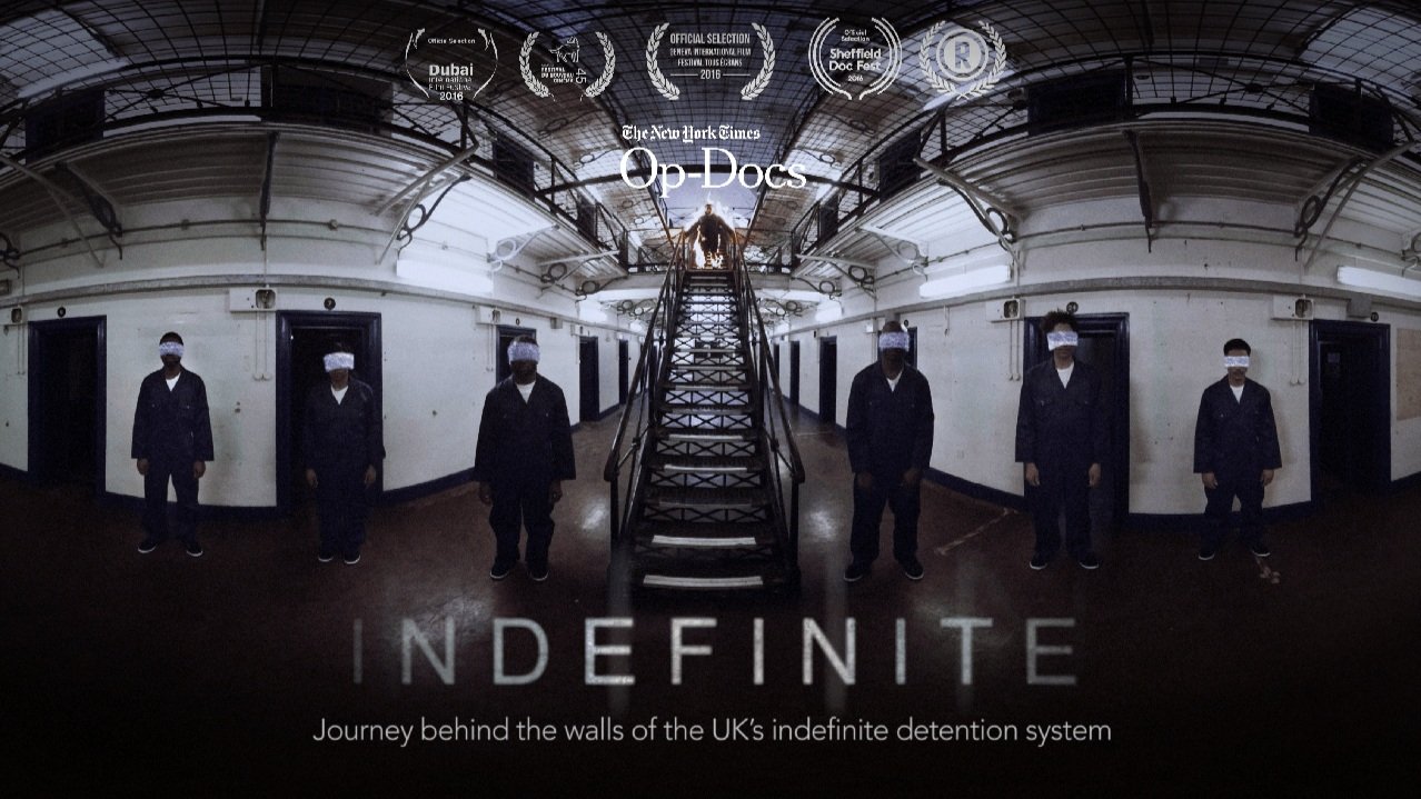 Indefinite official poster. Indefinite is a VR documentary about the UK's indefinite detention system, directed by Darren Emerson.jpg