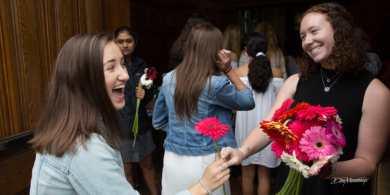 Image of students greeted with a daisy when they entered the chapel.