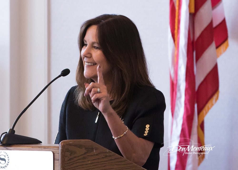 Image of Karen Pence addressing the audience at a Comfort Crew event.