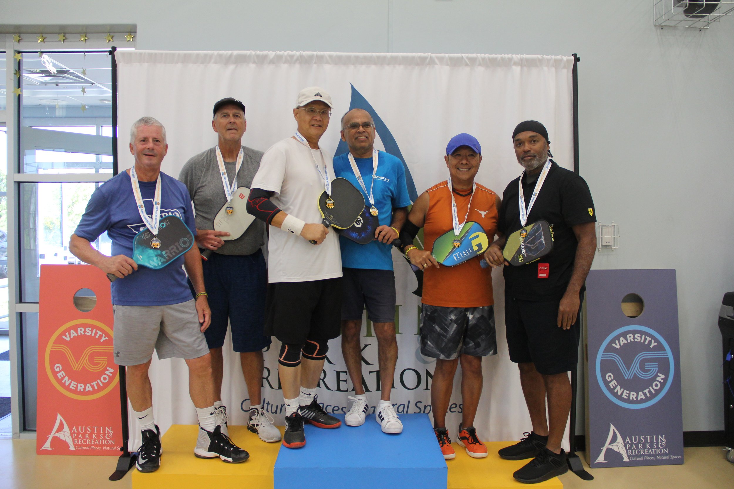 Mens Doubles Gold Medal winners Thomas Thomas and Tatchi Lay Silver Medal Winners Tim Craig and Darren Hendricks Bronze Medal winners Joey  Achacoso and Ron Holmes (1).JPG
