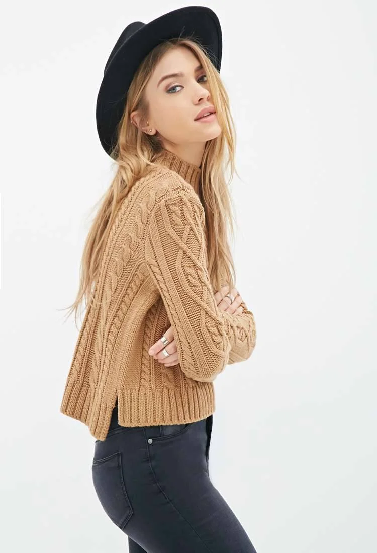 Cable Knit Mock-Neck Sweater