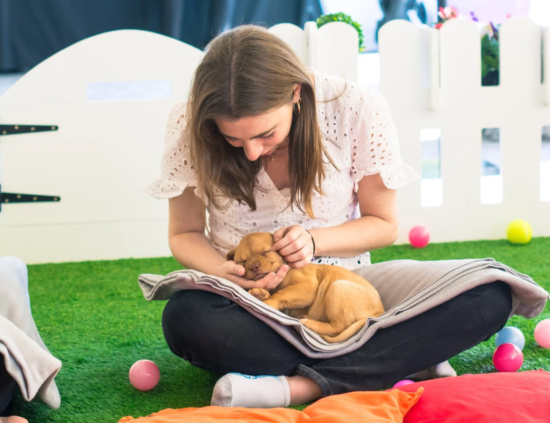 Employee relaxing with pup