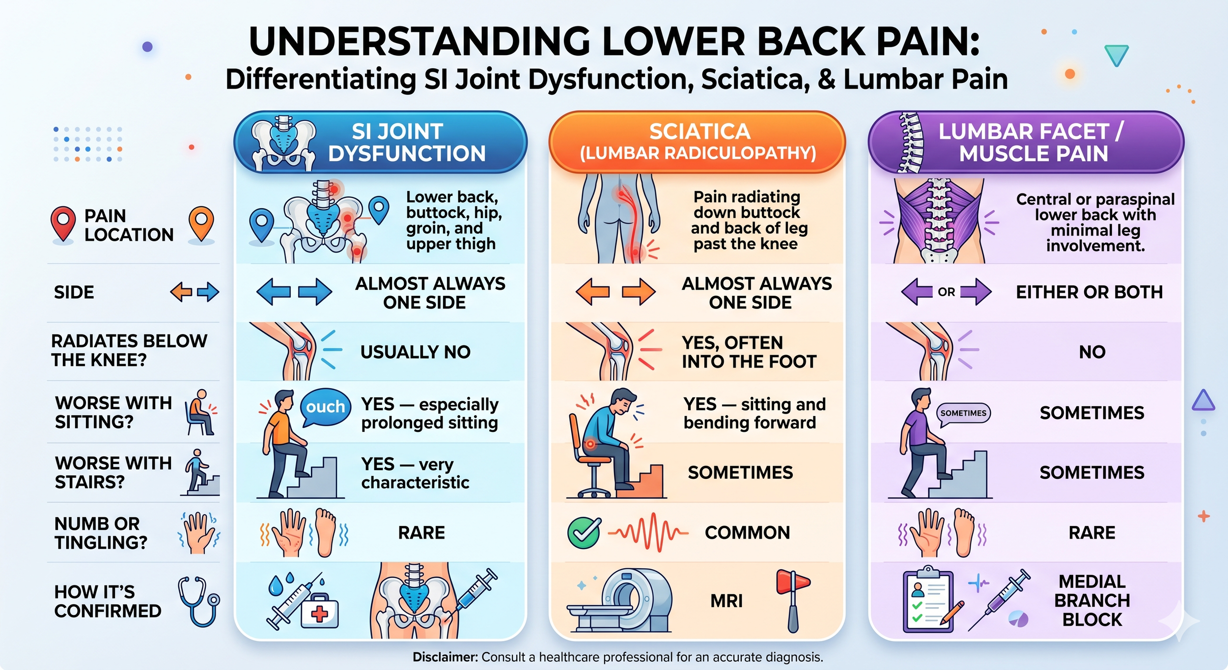 SI joint pain vs. Sciatica vs. Low back pain