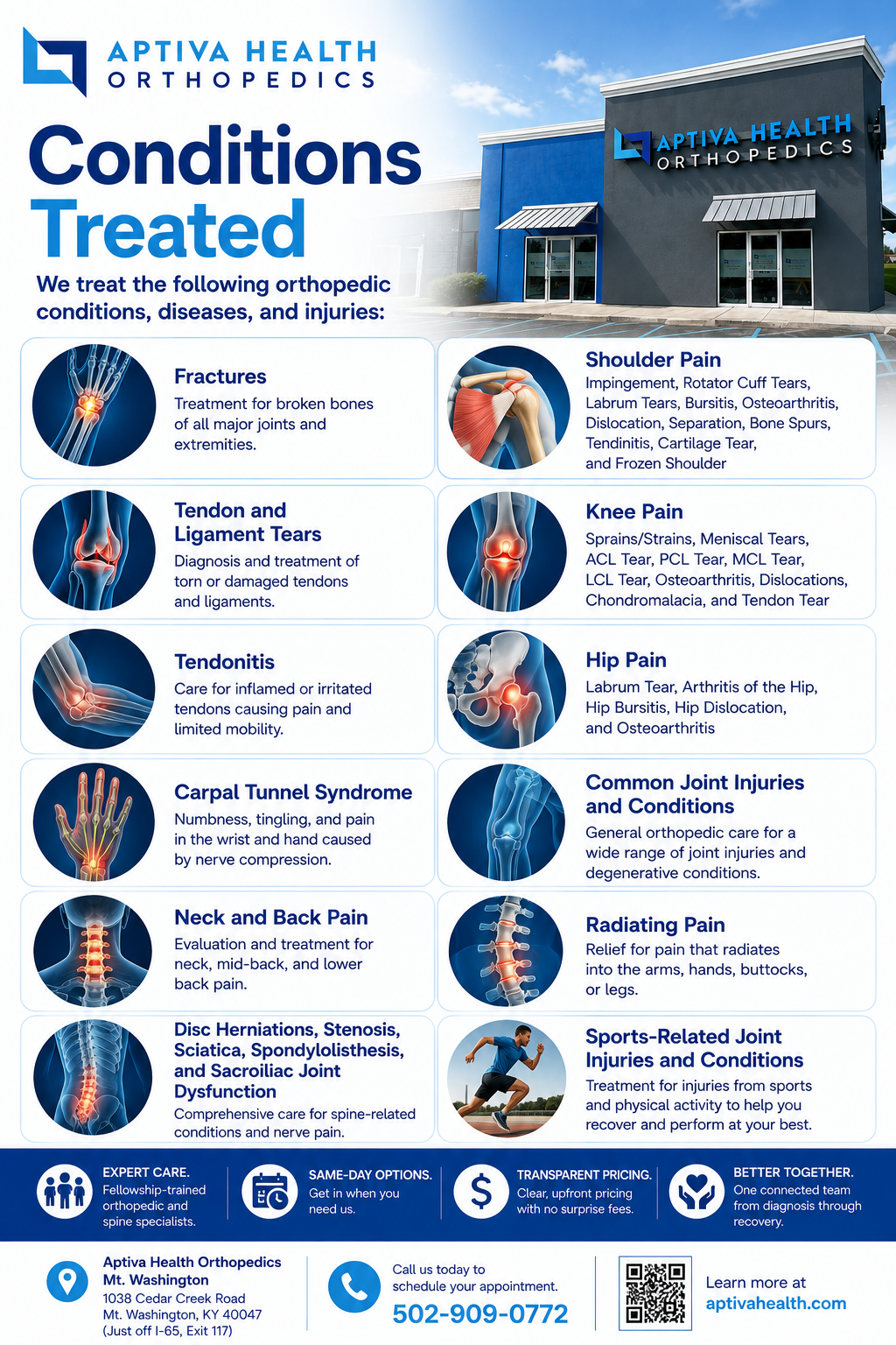 Conditions treated at Aptiva Health Orthopedics in Mt. Washington, KY