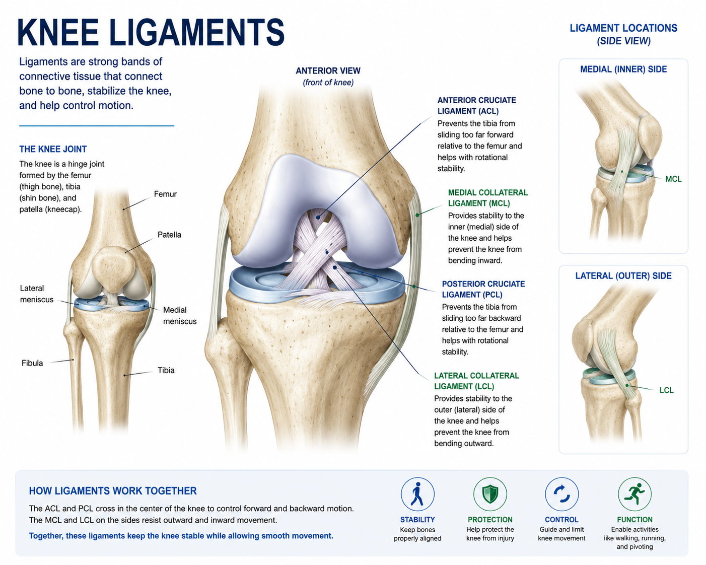 Knee ligament anatomy — the MCL, LCL, PCL, and ACL