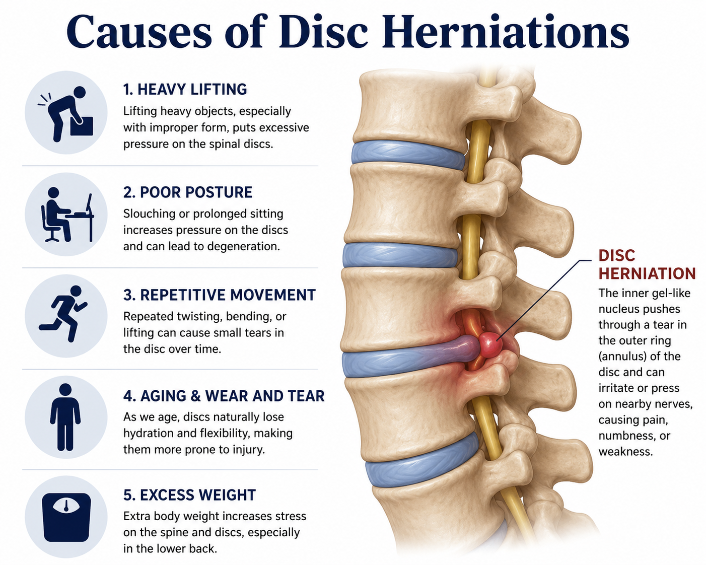 What causes a herniated disc?