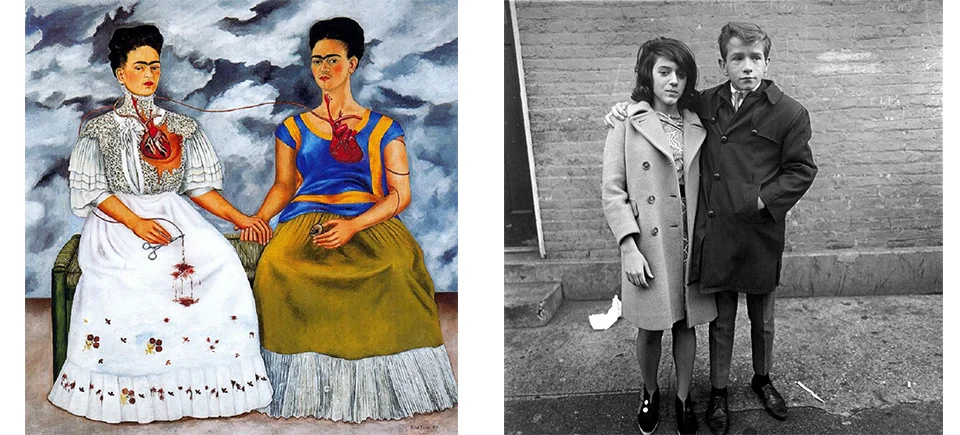 Kahlo, Las Dos Fridas , 1939 | Arbus, Teenage Couple on Hudson Street, NYC , 1963