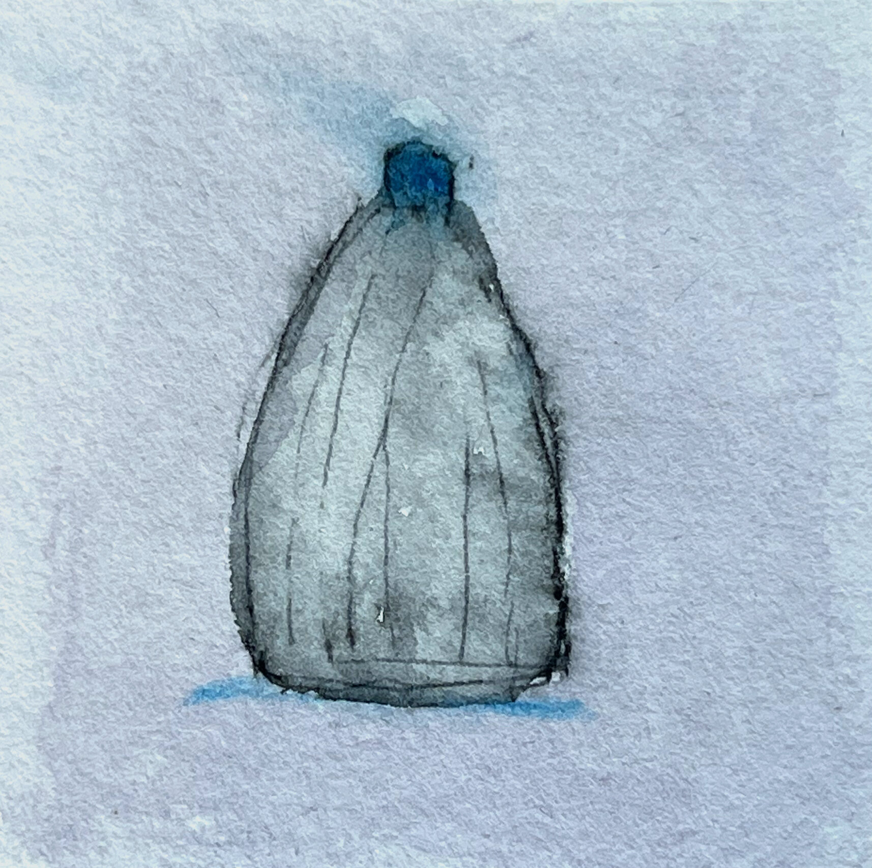 Lynn Beldner, Lost My Blue Hat, 2021, Watercolor and ink, 2 x 2"