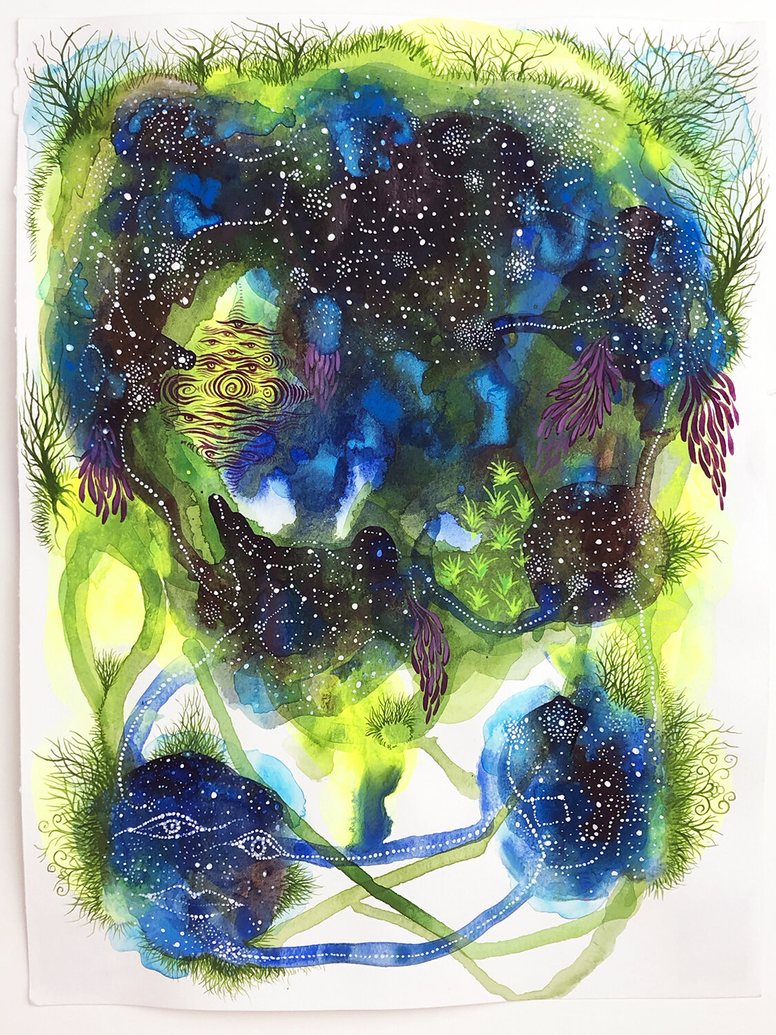 Carrie Lederer, Connection in the Cosmos, 2021, Acryla gouache on paper, 12 x 10"