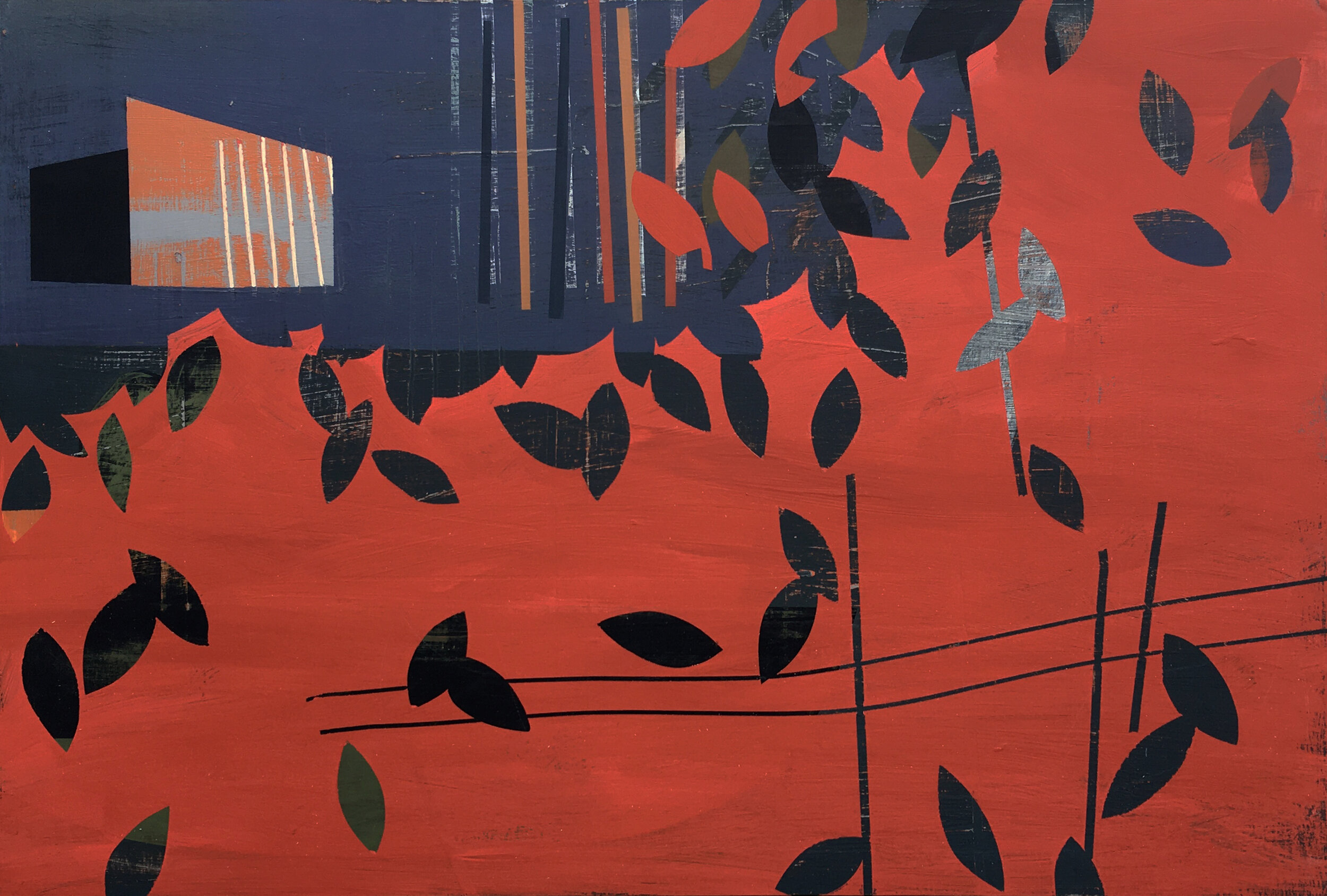 Martin Webb, Inhabit, 2020, Acrylic and mixed media on wood panel, 30 x 40”