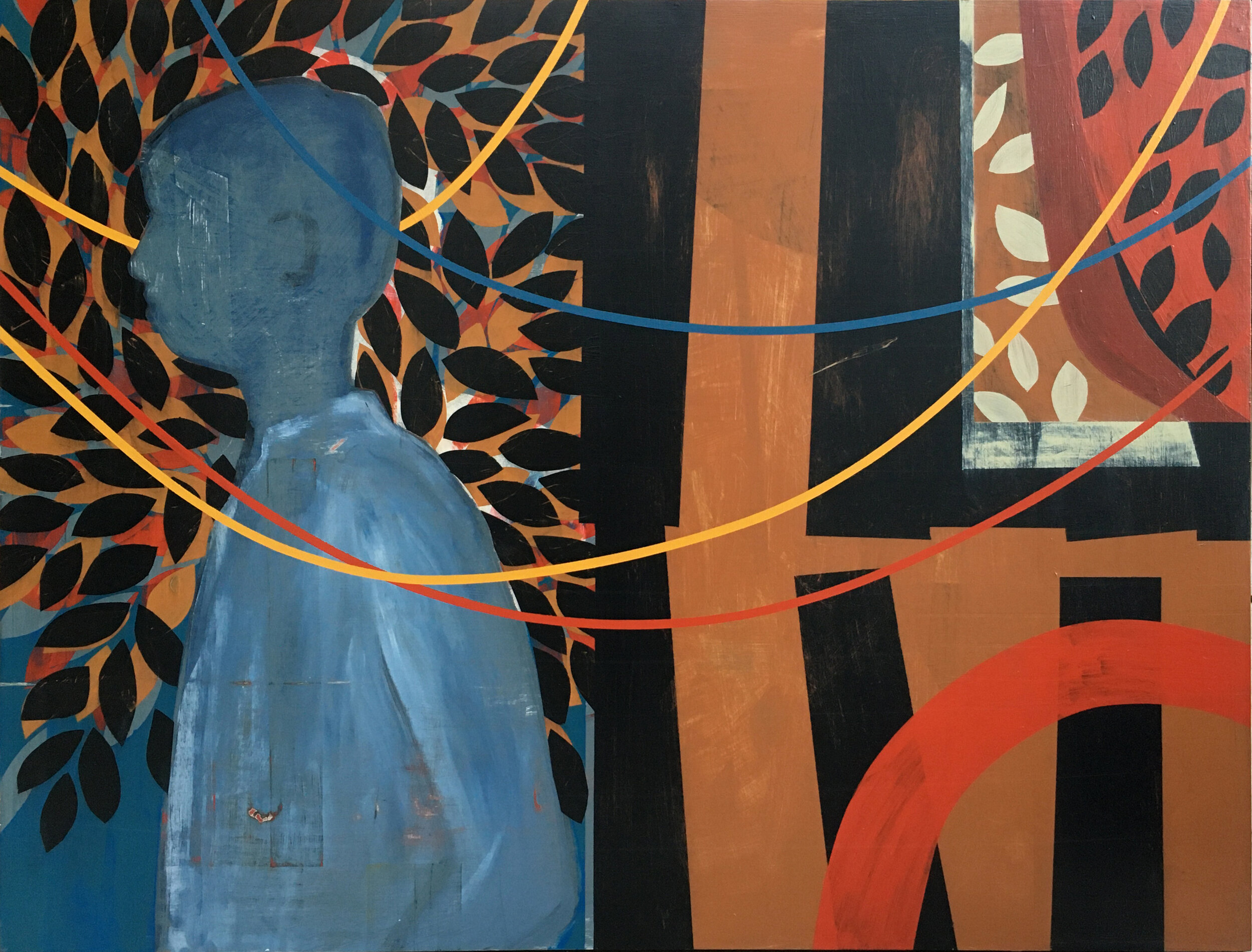 Martin Webb, Inhabit, 2020, Acrylic and mixed media on wood panel, 30 x 40"