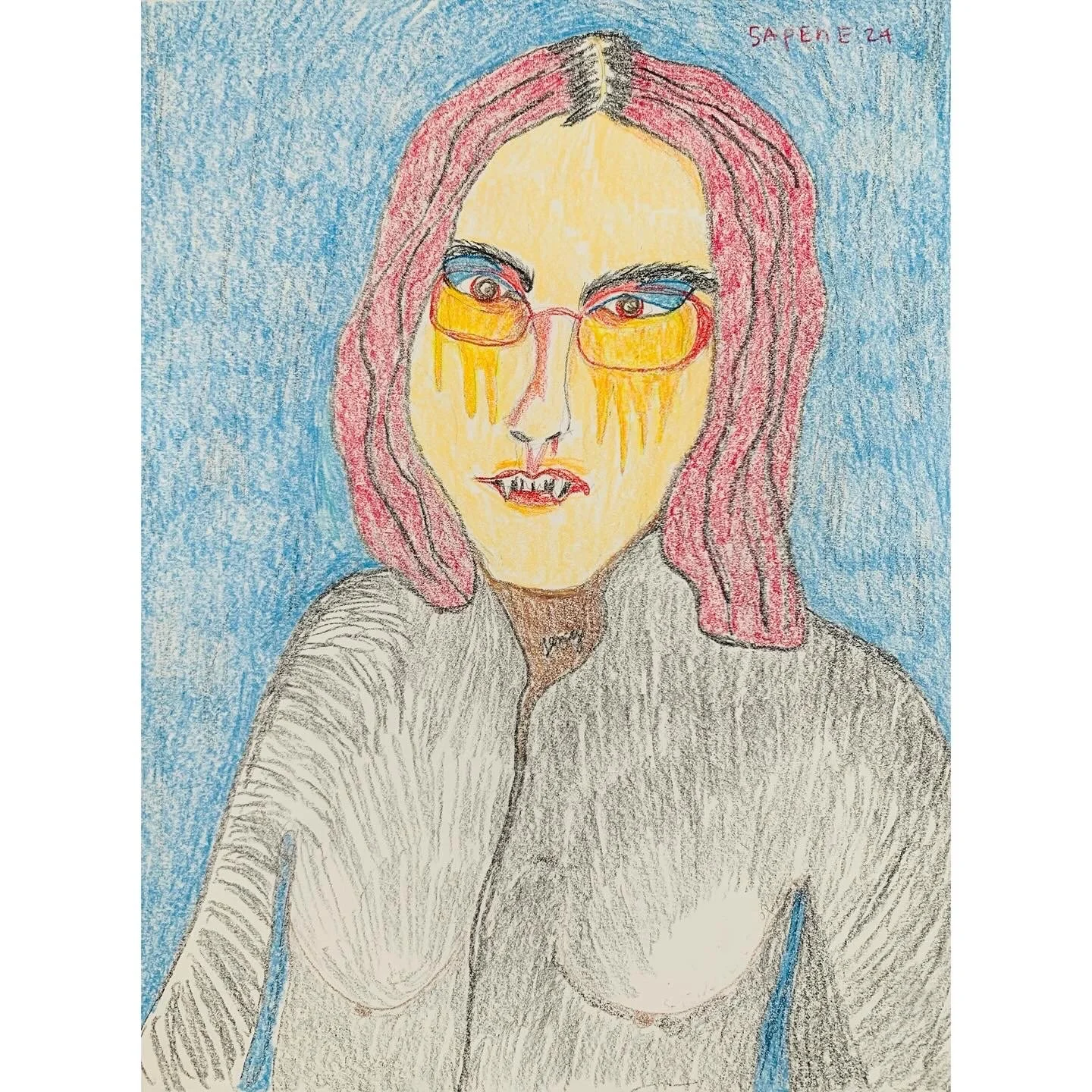  vamp 2, wax pencil on paper, 9x11 in 