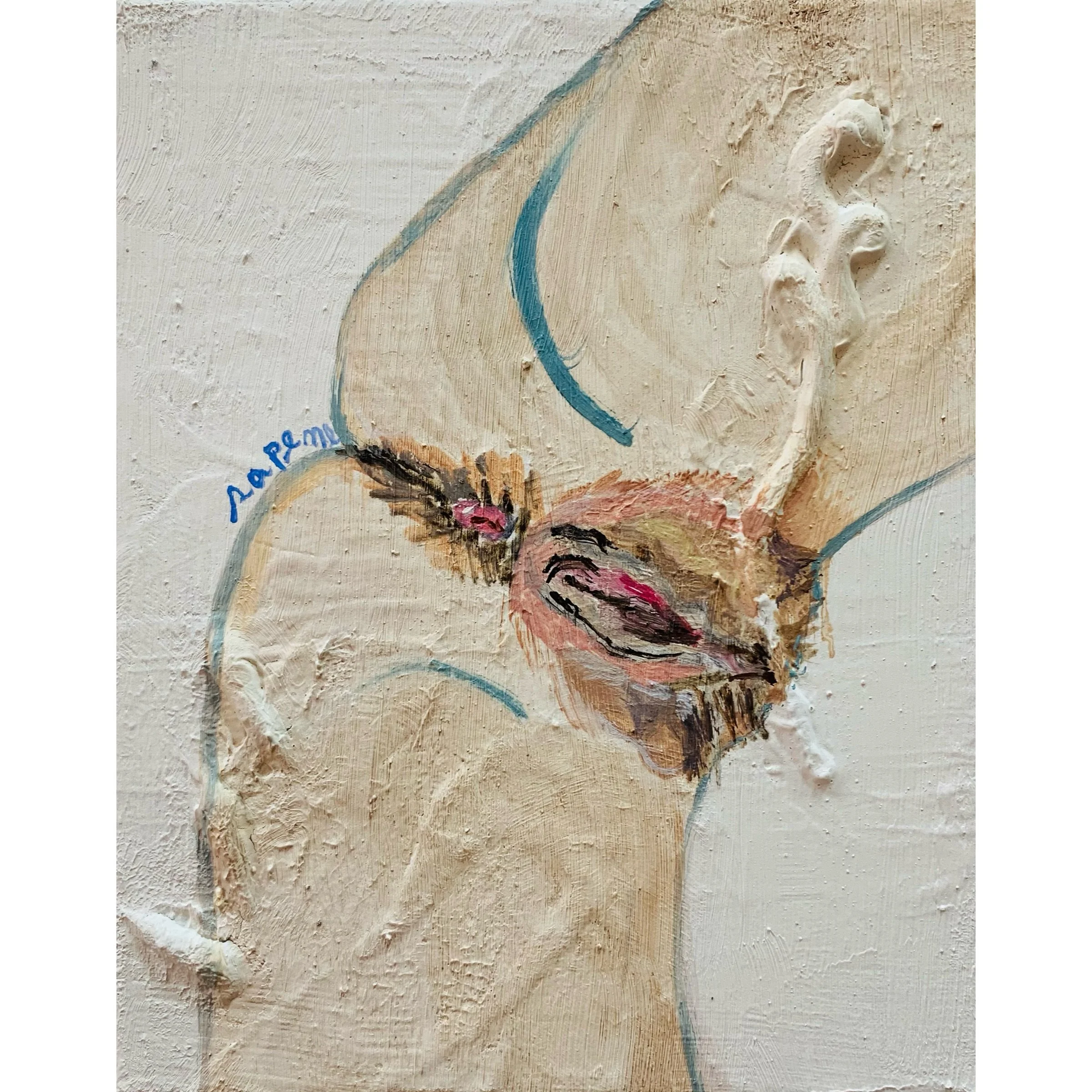  it's ok: Sin Pudor. oil on canvas. 20x25.5 cm 8x10 in  It’s OK, sin pudor es una obra que forma parte de una serie que explora la vulnerabilidad y la autoaceptación. Con una representación íntima y honesta del cuerpo, esta pieza desafía los límites 