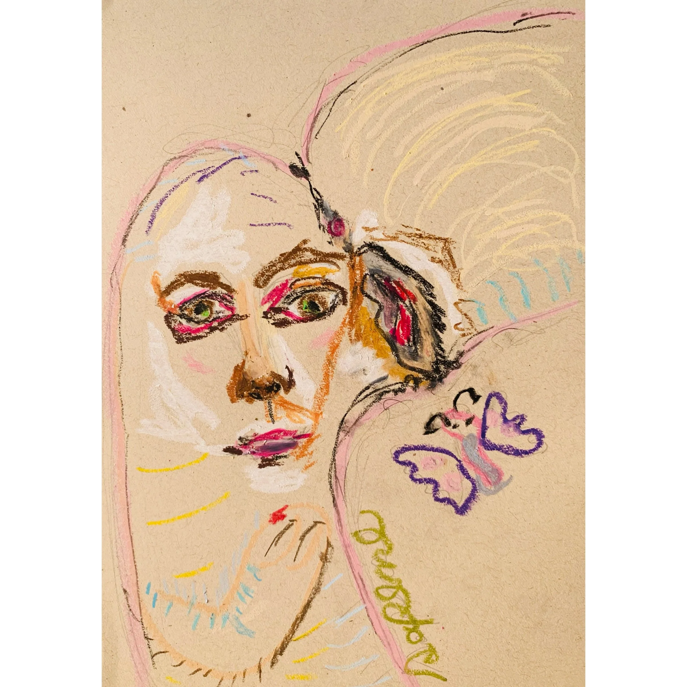  it's ok on paper 1  Una nueva serie donde exploro la figura femenina de manera más libre y relajada. Usando crellones de cera en mi sketchbook, combino formas abstractas y rostros femeninos mínimos con ojos, nariz y boca, creando una fusión entre lo