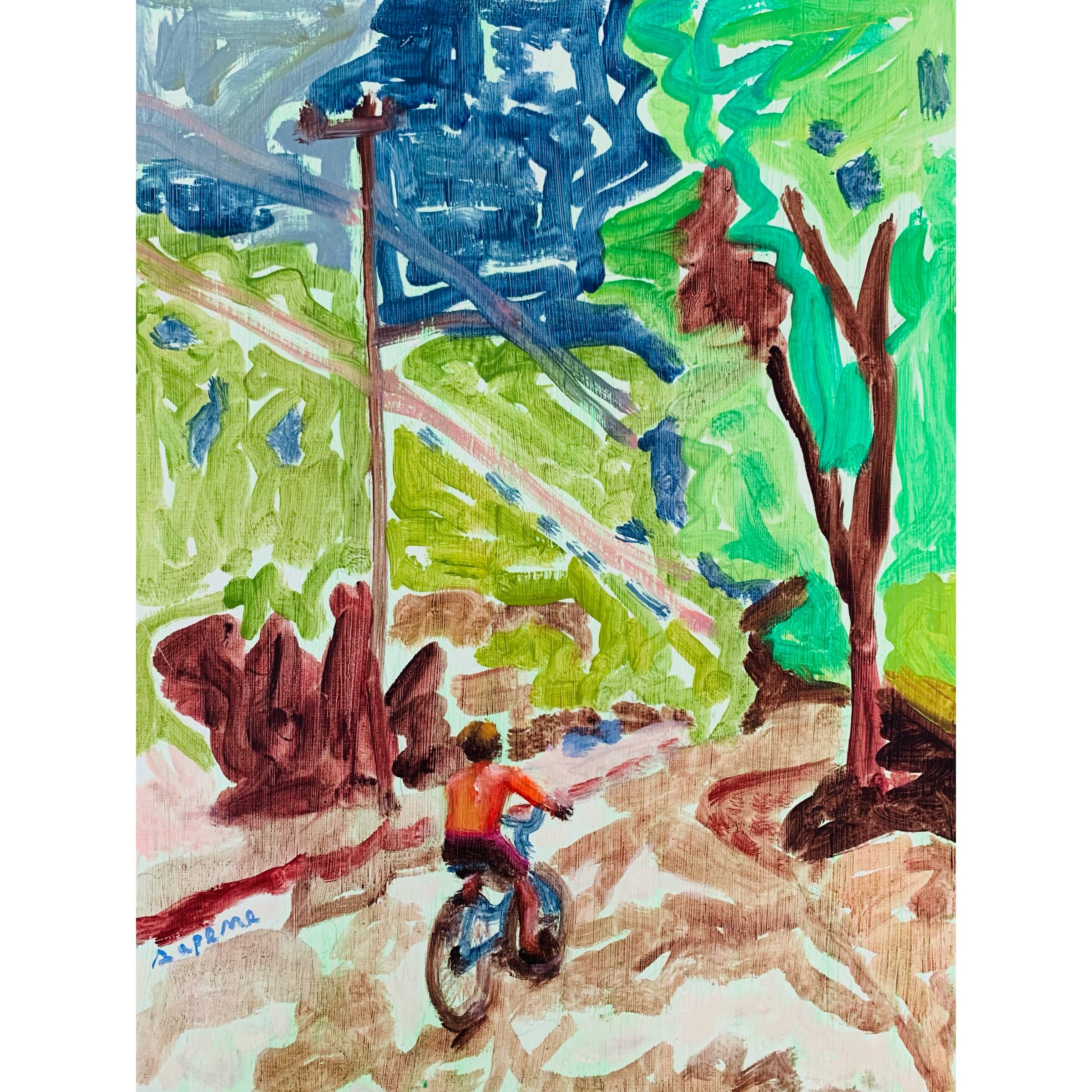  Paisaje Interior: Caminos de Nica  Este cuadro forma parte de mi serie Paisaje Interior y captura la esencia de un sendero detrás de la playa en Nicaragua, un lugar que he hecho mío durante las tardes que paso caminando junto a Charlie y Cristóbal. 