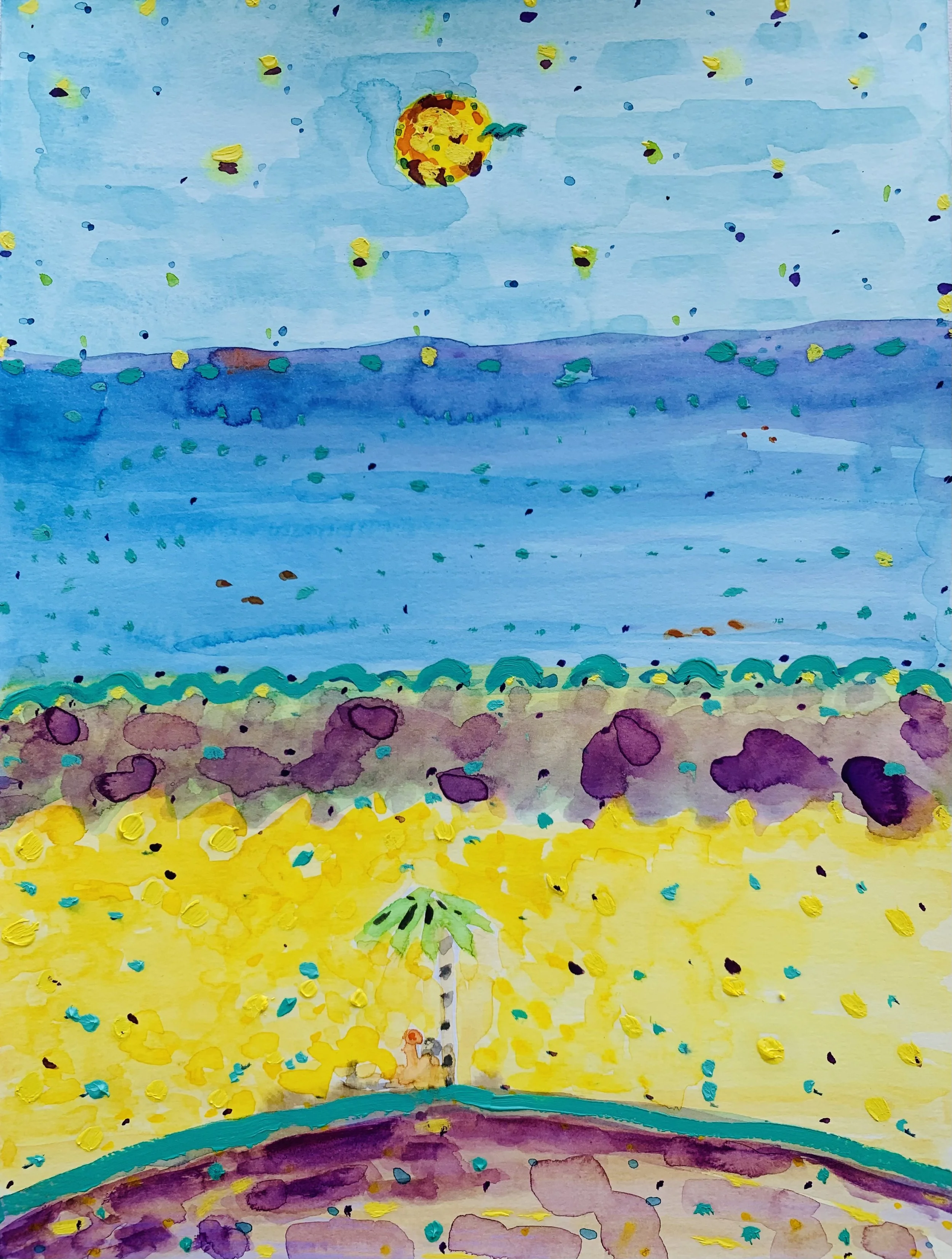 Kavanayén, Cayo Borracho con cocada, 2025 Water color and oil on paper 9 x 12 in 22.9 x 30.5 cm