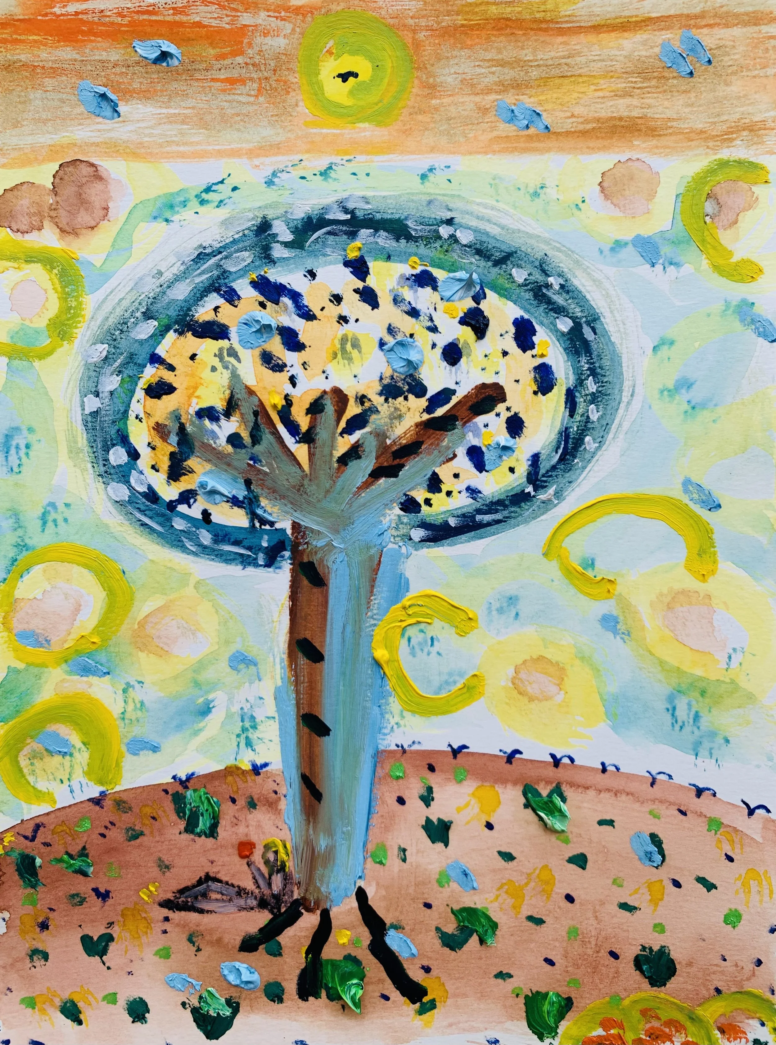 Kavanayén, el árbolito. 2025 Water color and oil on paper 9 x 12 in 22.9 x 30.5 cm