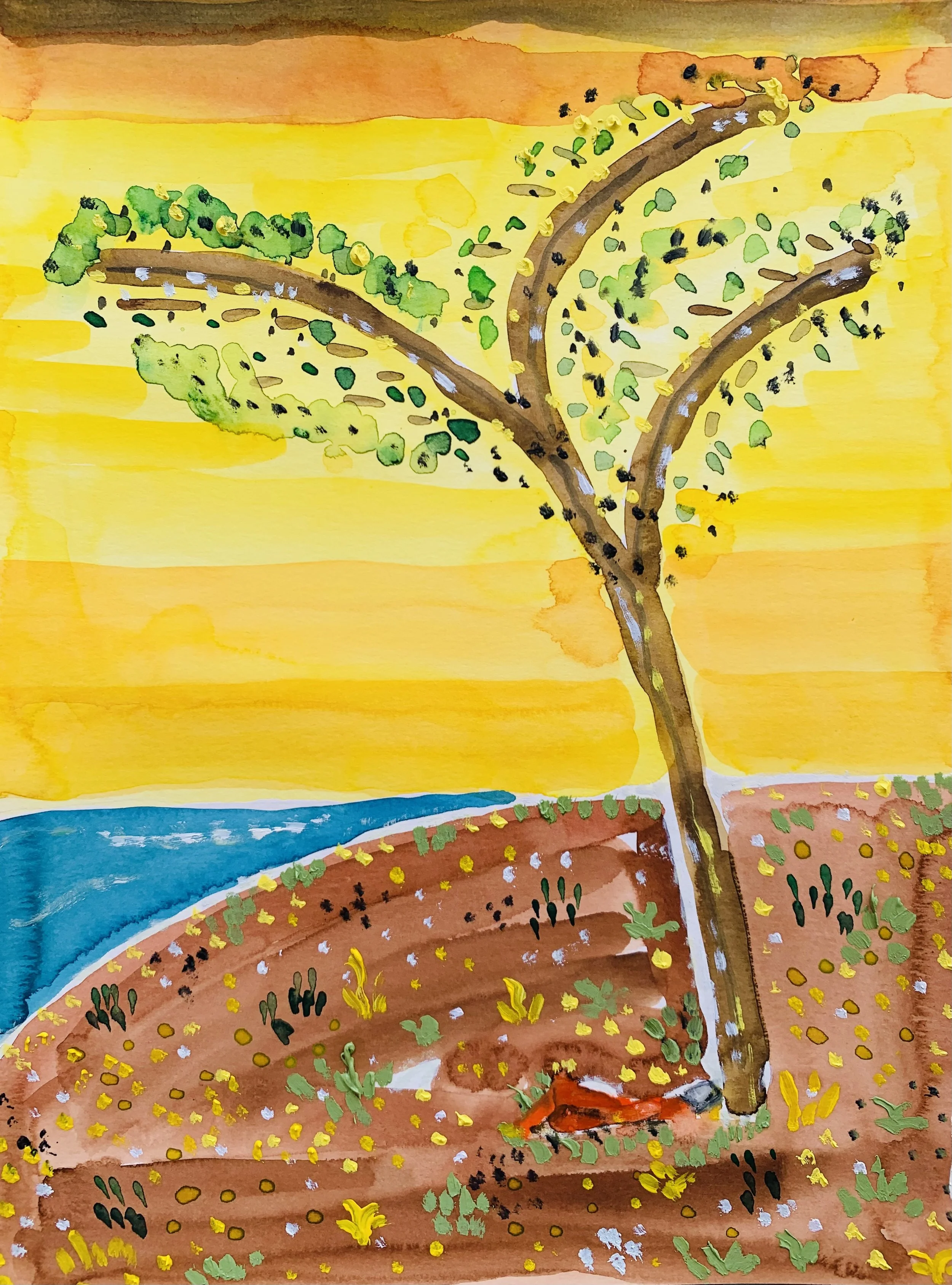 Kavanayén, Nosotros vivimos bajo e` la matica, 2025 Water color and oil on paper 9 x 12 in 22.9 x 30.5 cm