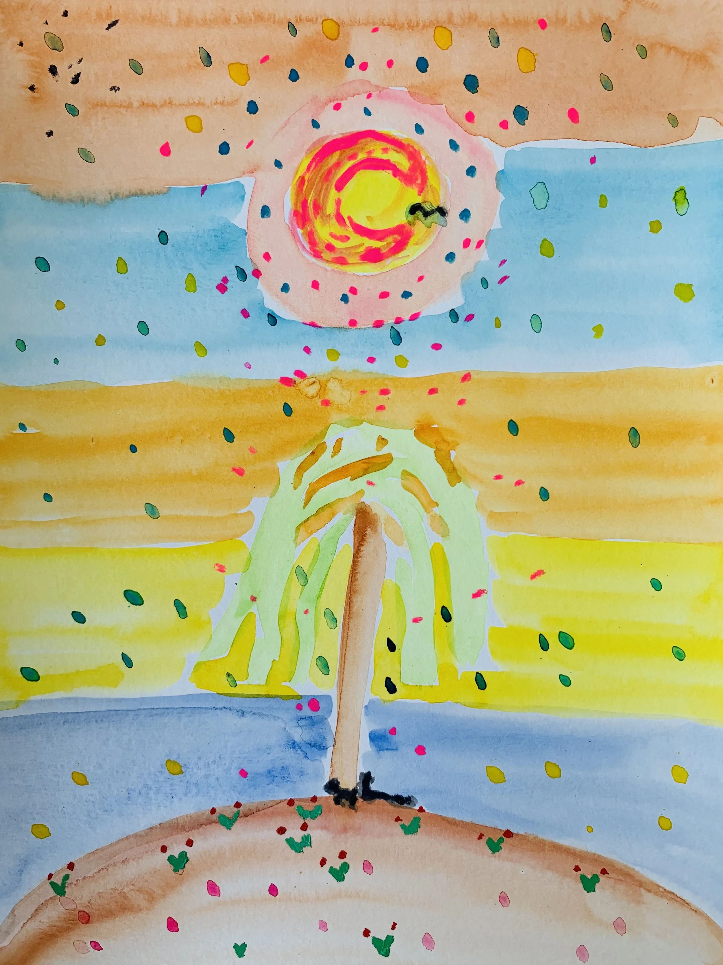 Kavanayén, Cayo Muerto playita viva. 2025 Water color and oil on paper 9 x 12 in 22.9 x 30.5 cm