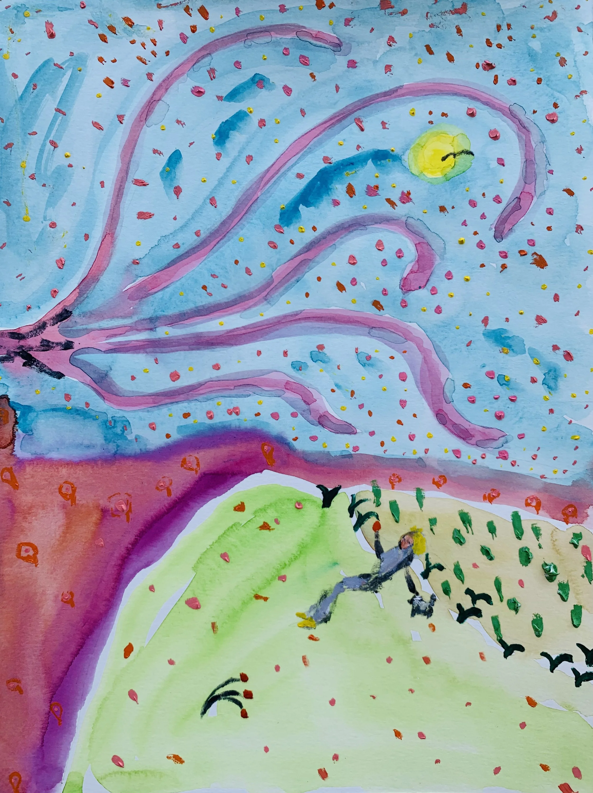 Kavanayén, Araguaney caído. 2025 Water color and oil on paper 9 x 12 in 22.9 x 30.5 cm