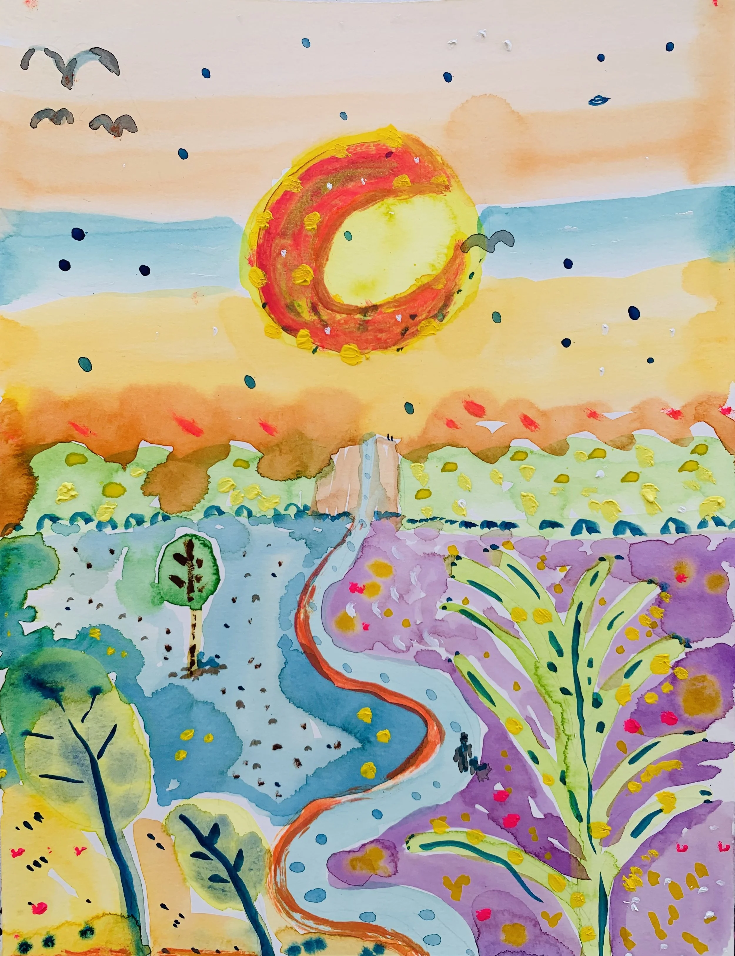 Kavanayén, noche y estrella, 2025 Water color and oil on paper 9 x 12 in 22.9 x 30.5 cm