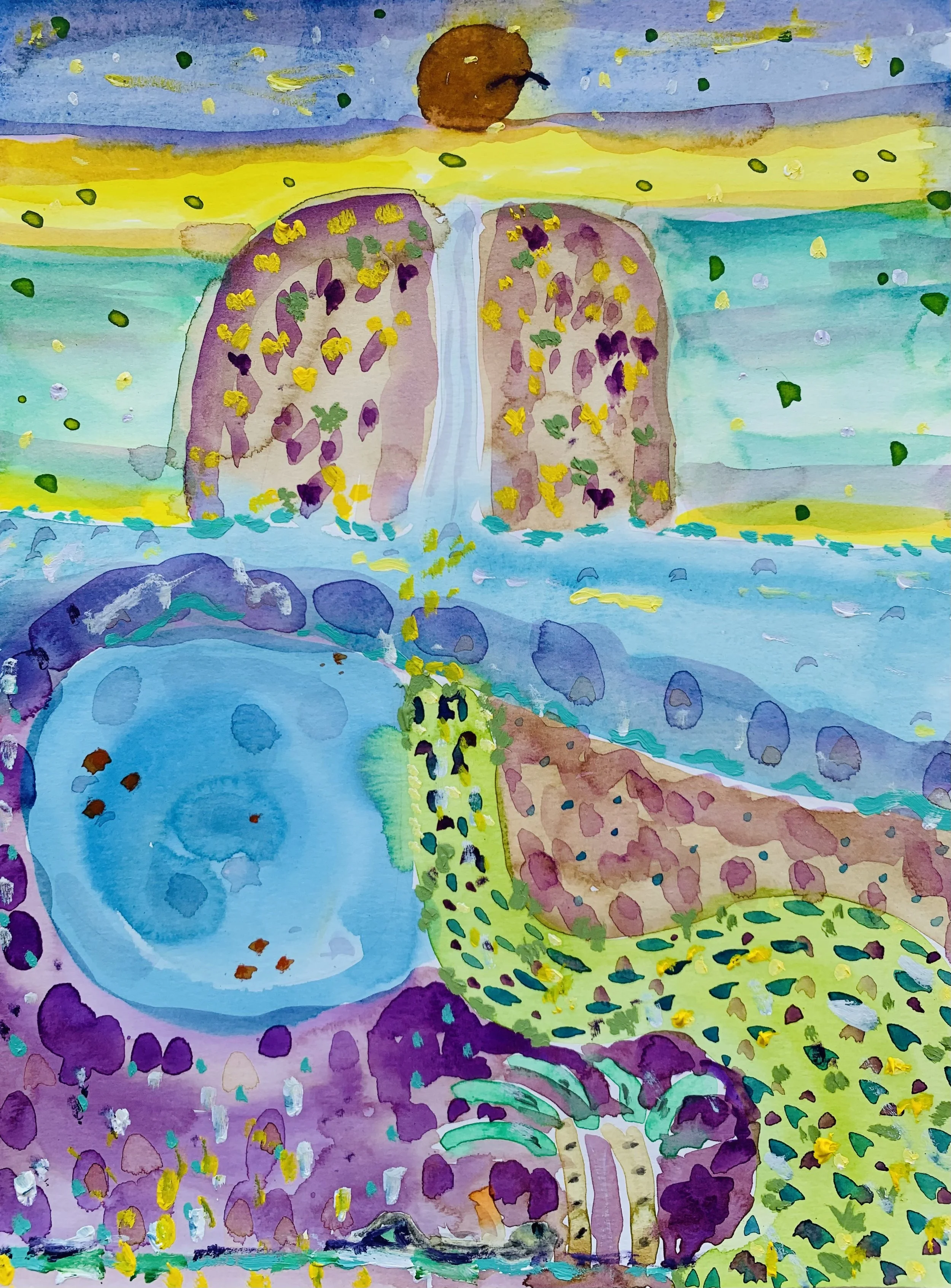 Kavanayén, Kavanayén camino al Auyantepuy, 2025 Water color and oil on paper 9 x 12 in 22.9 x 30.5 cm
