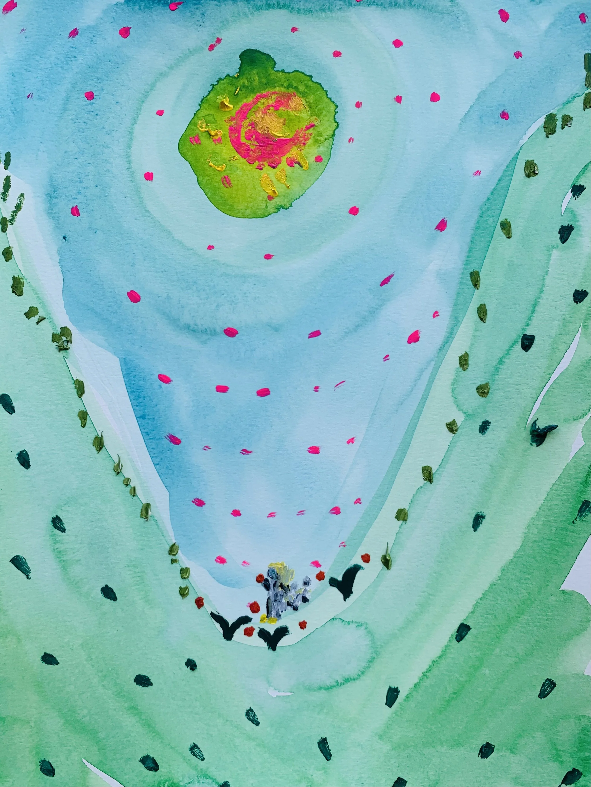 Kavanayén, el huequito. 2025 Water color and oil on paper 9 x 12 in 22.9 x 30.5 cm