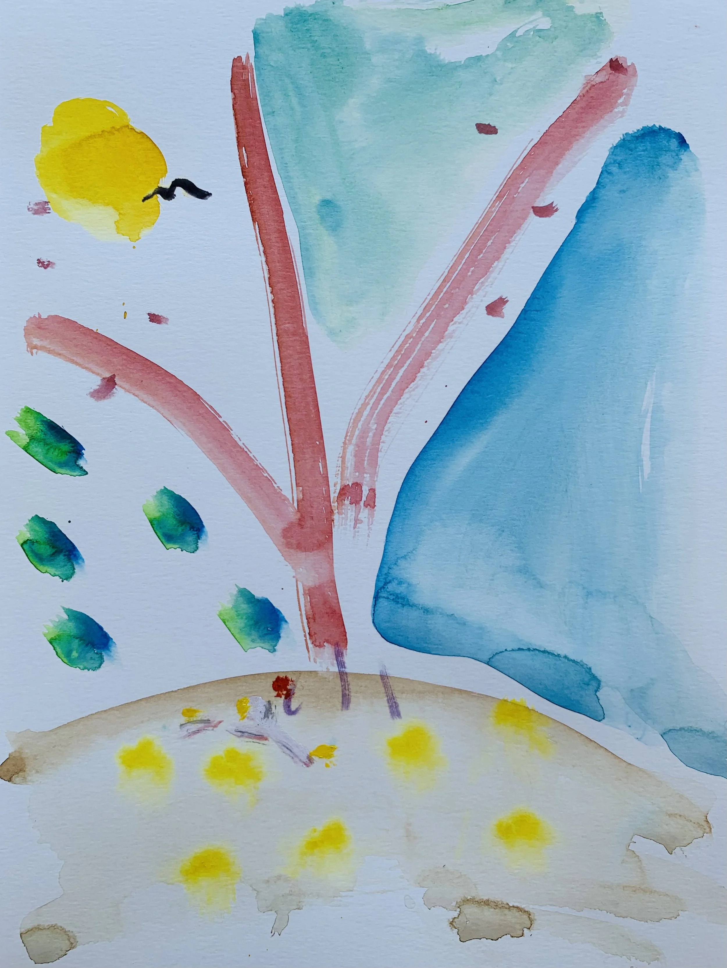Kavanayén, mirando el cielo. 2025 Water color and oil on paper 9 x 12 in 22.9 x 30.5 cm